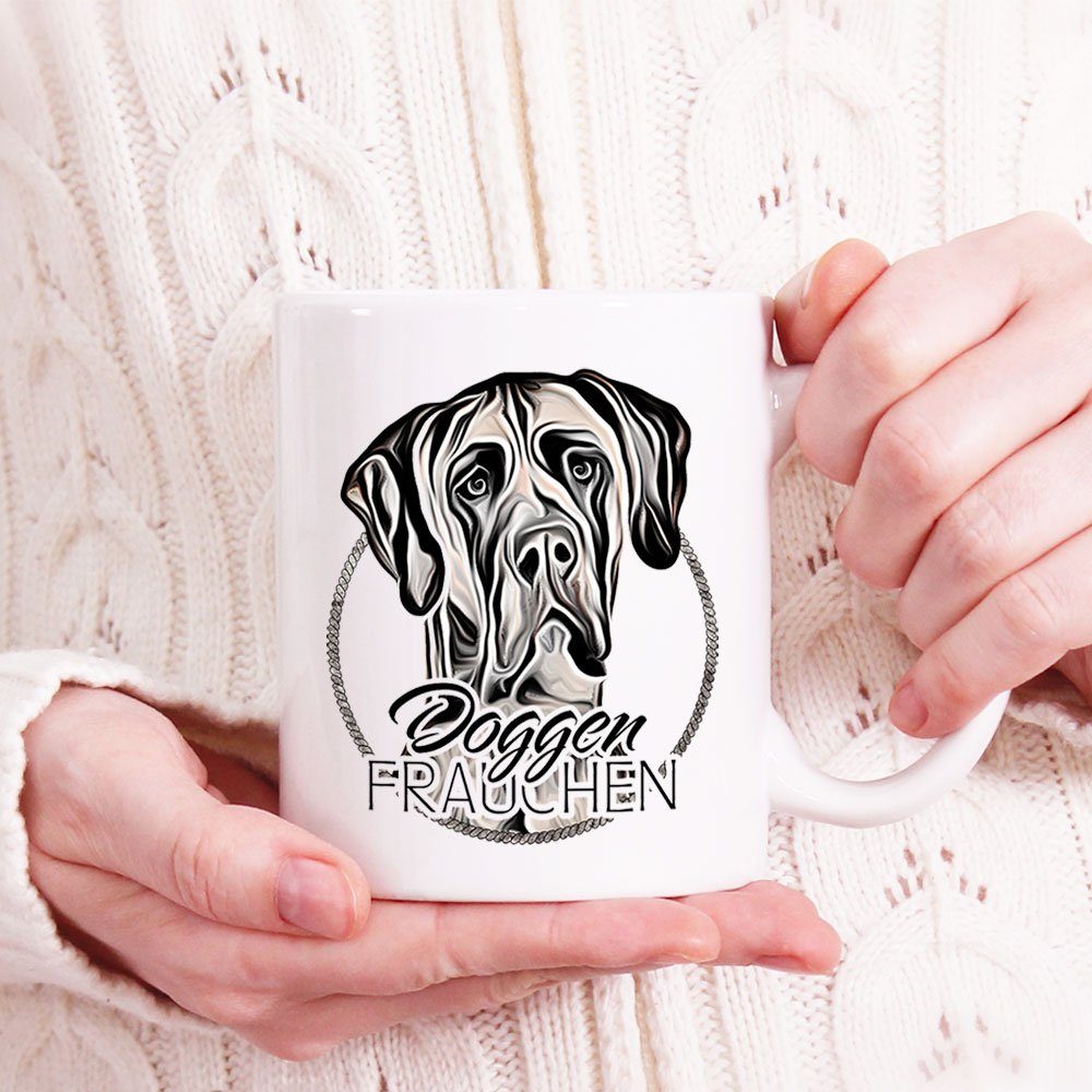 FRAUCHEN Cadouri Kaffeetasse handgefertigt, mit Hundefreunde, für Keramik, 330 ml DOGGEN Tasse - Geschenk, bedruckt, Hunderasse, beidseitig