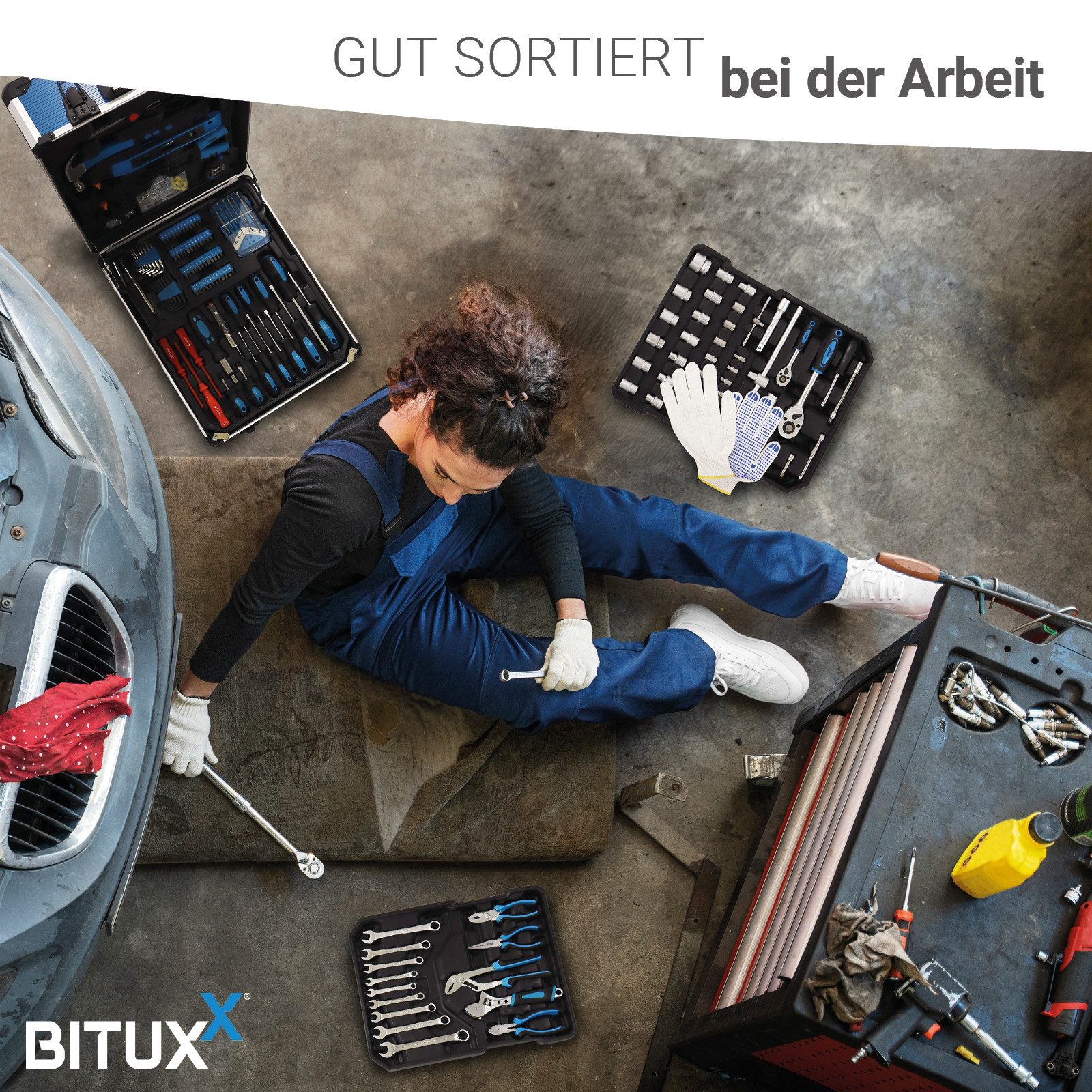 Bituxx Werkzeugtrolley Werkzeugkoffer 1200 tlg. (Komplett-Set, 1200 St., Trolley mit 4 bestückten Werkzeugeinlagen), mobil & praktisch: Rollkoffer mit Teleskopgriff und 4 Ebenen, MS-15421