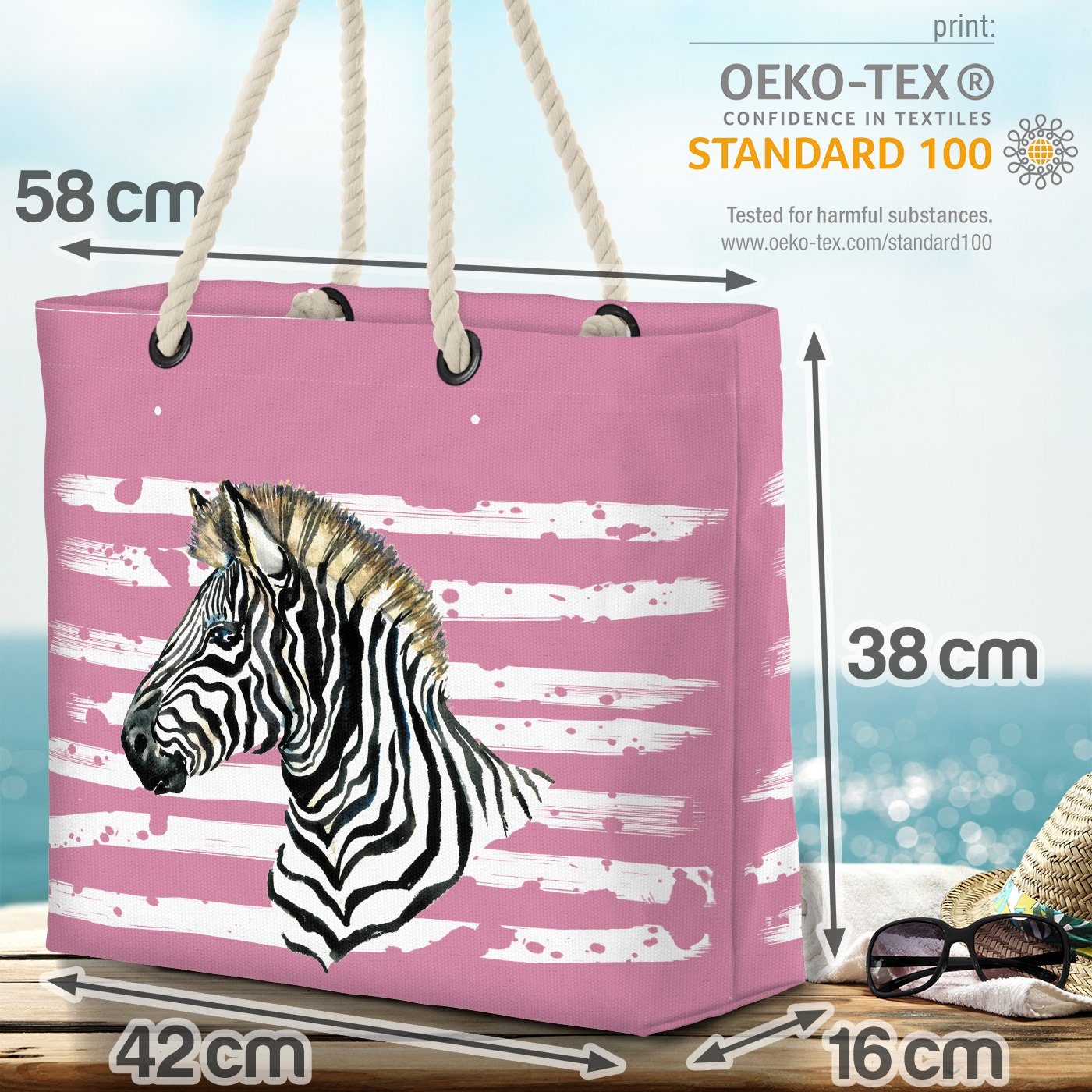 VOID Strandtasche (1-tlg), Afrika rosa Zebra Wildtier Zoo Safari Tier