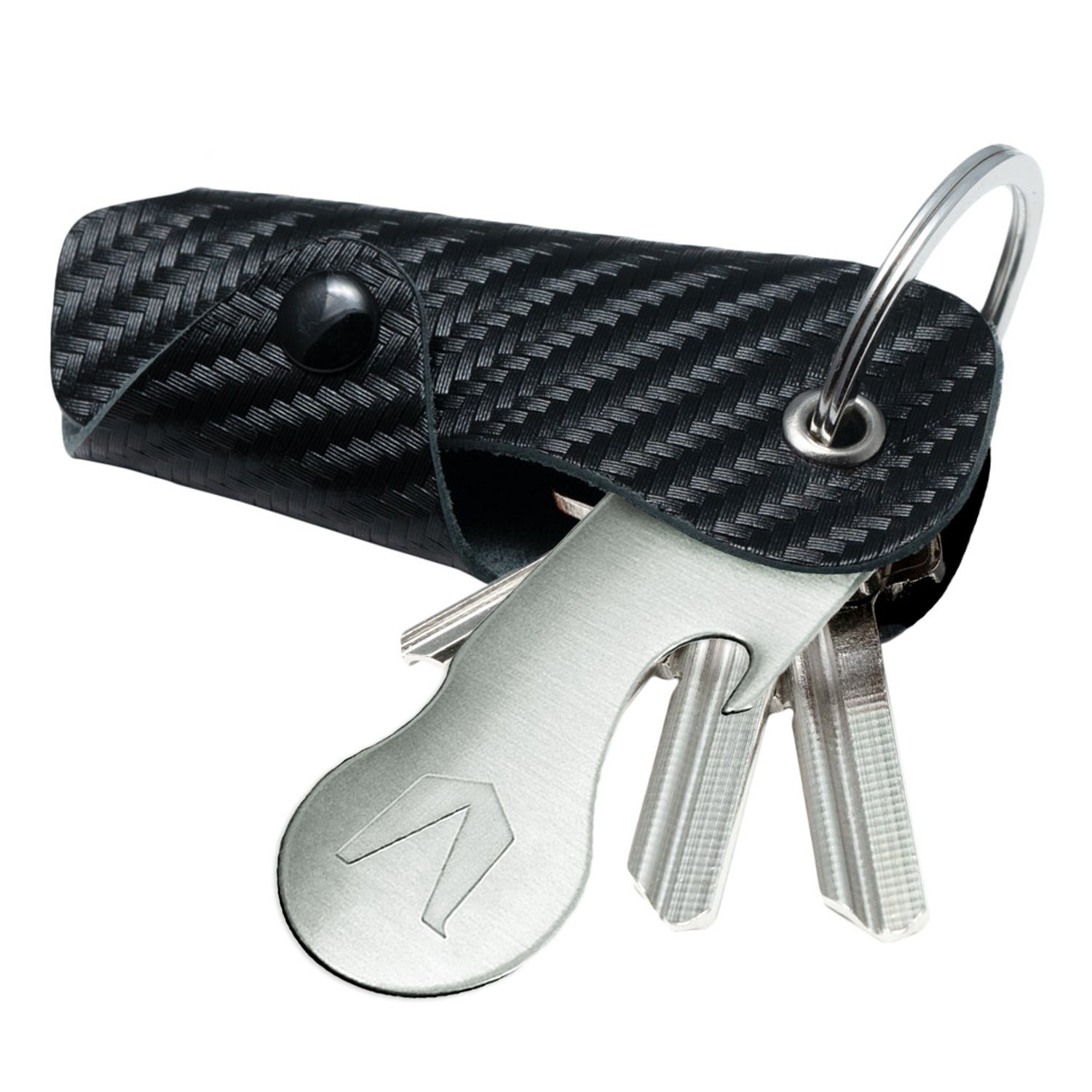 MAGATI Schlüsseltasche Occhio Nero aus Leder mit Einkaufswagenlöser, Platz für 1-6 Schlüssel, Schlüsselanhänger Carbon
