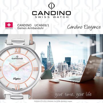 Candino Quarzuhr Candino Damen Quarzuhr Analog C4669/1, Damen Armbanduhr rund, Lederarmband weiß, Fashion