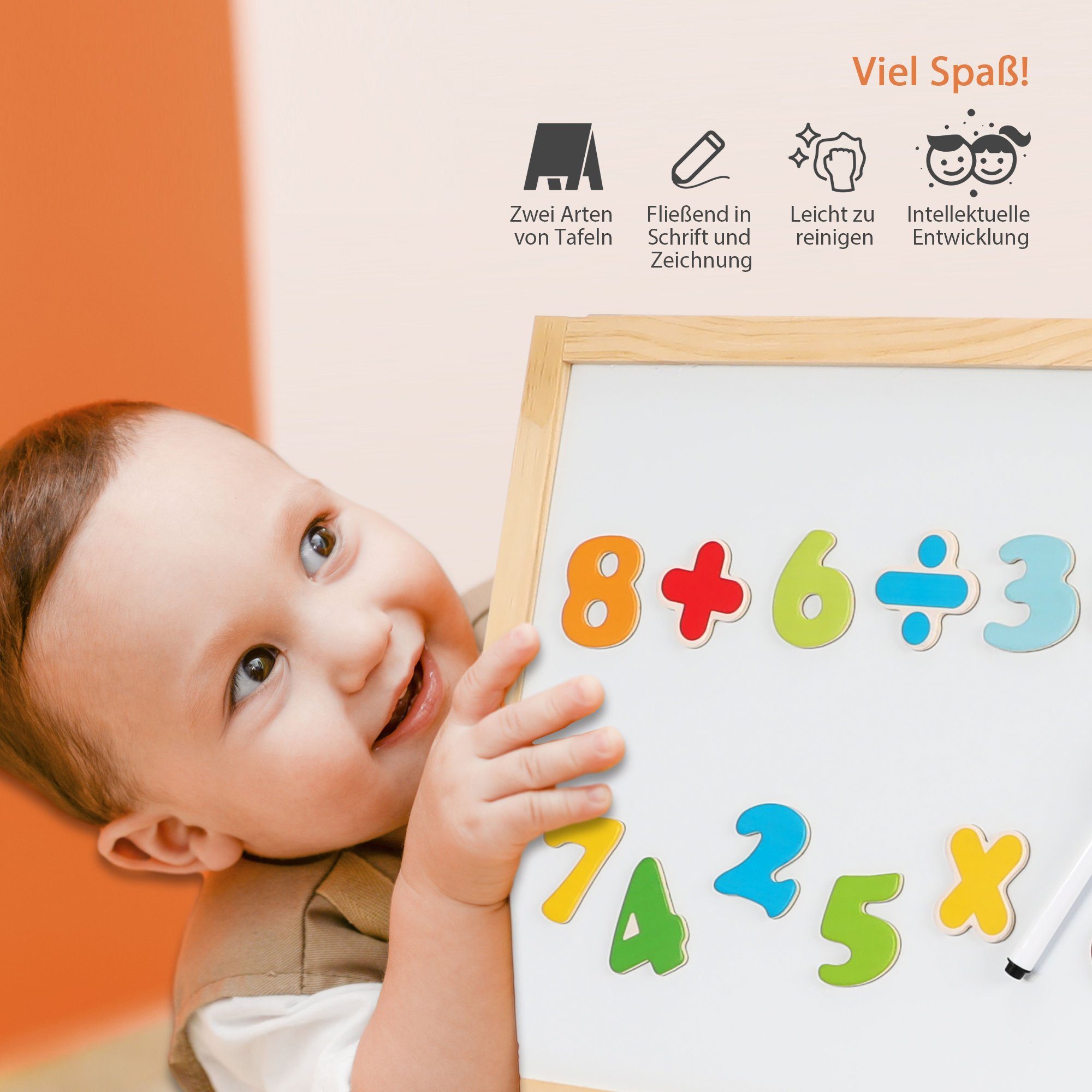HomeGuru Standtafel Klappbare 2-in-1-Kindertafel,doppelseitige Whiteboard & Kreidetafel – Bild 4 von 5