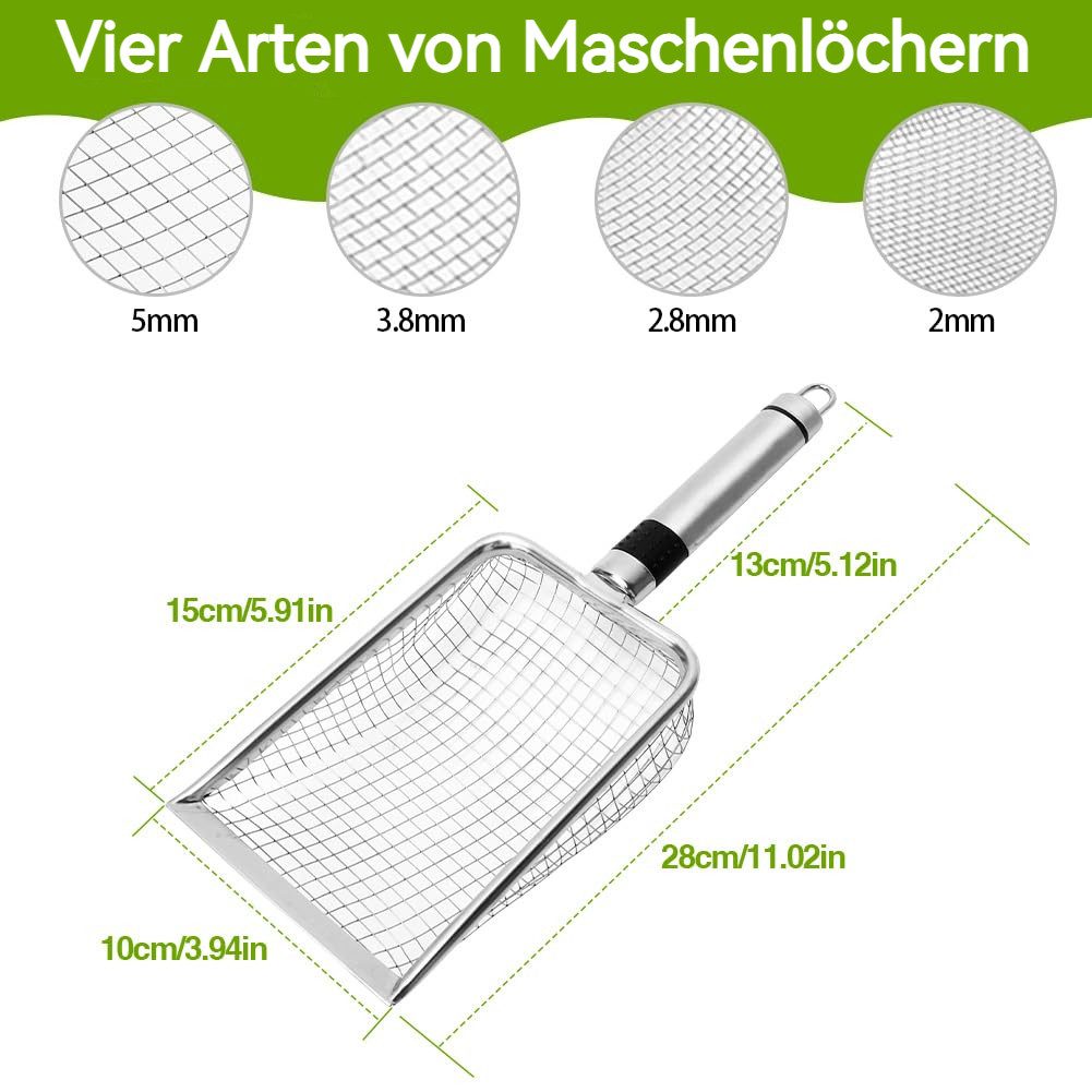 BlingBin Gartensieb 4 Stück Gartensieb aus Edelstahl, Schatzschaufel Kompostsieb mit Griff, Edelstahl, (1er Set, 4-St., Gartensieb - Sandsieb,Sieb, Erdsieb, Sandsieb (2.0/2.8/3.8/5.0mm), Siebeinsätze für Erde, Kompost, Unkraut, Sand, Schotter und Saatgut