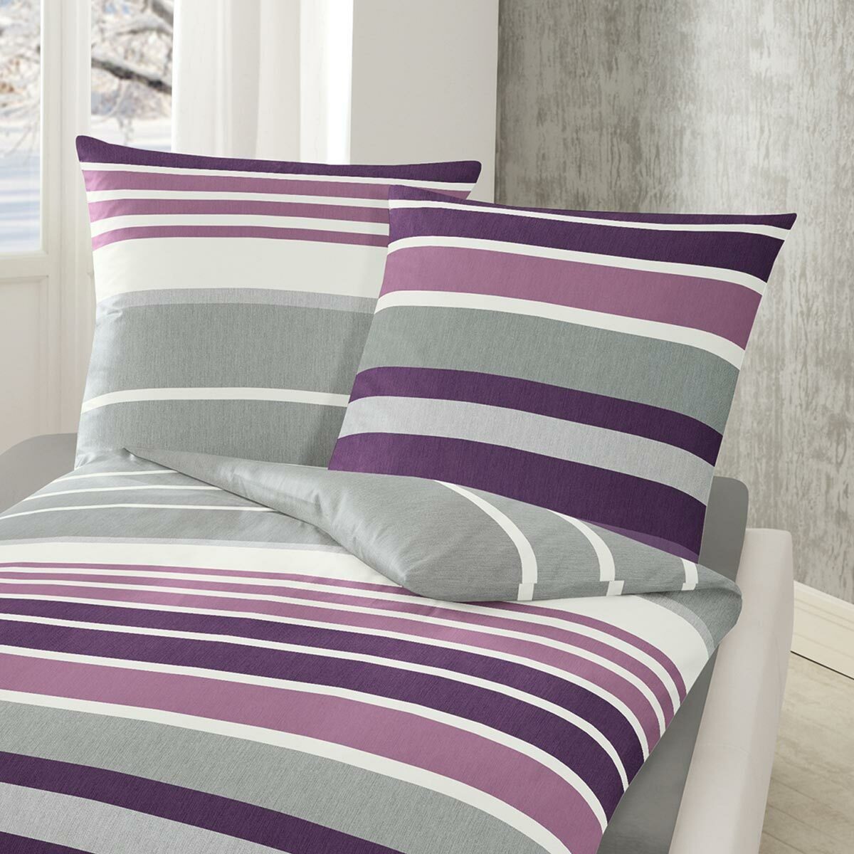 TRAUMSCHLAF Bettwäsche Nordsee malve, Biber, 2 teilig, Biberbettwäsche in weicher Qualität