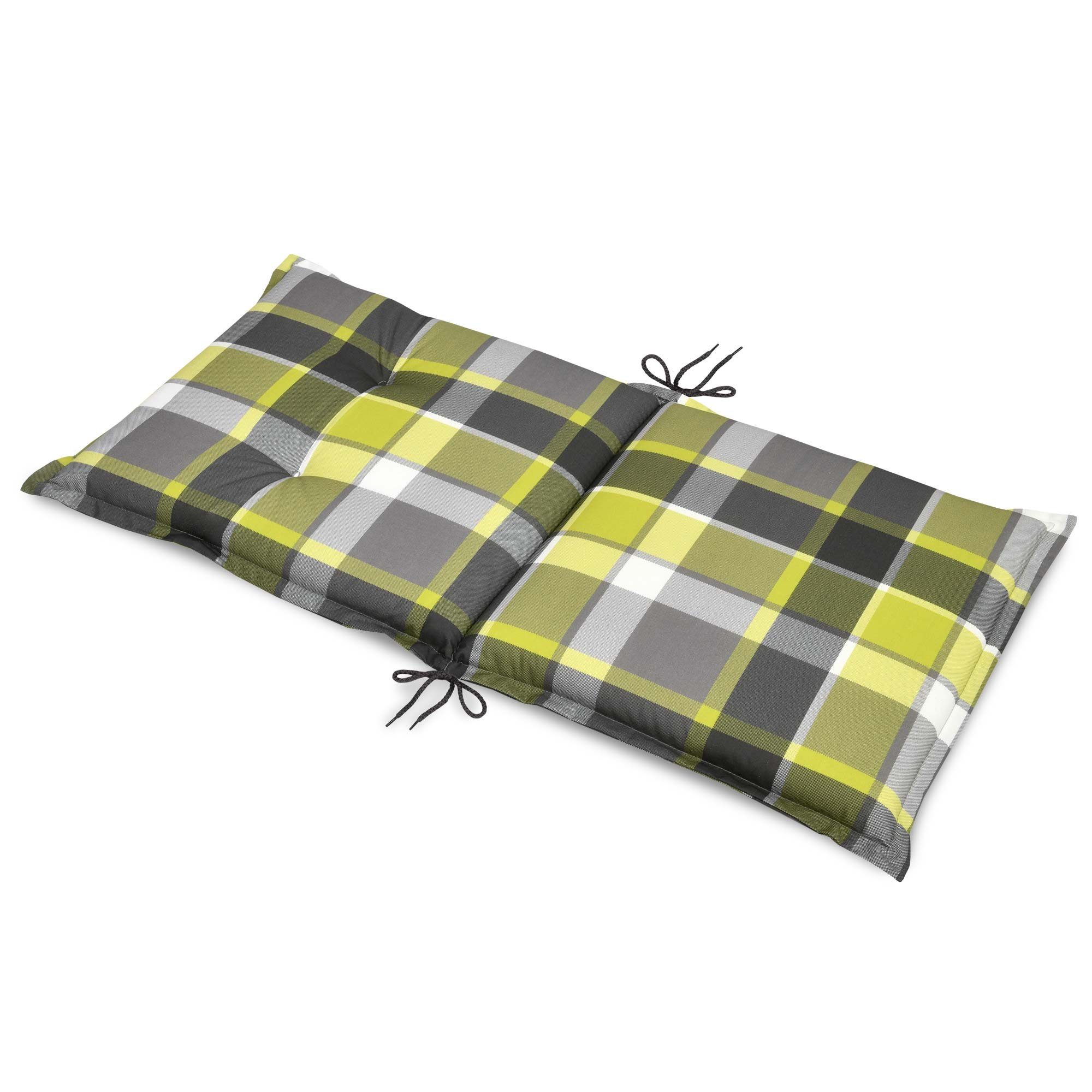 Beautissu Sitzauflage 4er Set Sunny GR Niedriglehner Auflagen 100x50 cm in Grün Kariert, Bequeme Gartenstuhl Stuhlkissen Polsterauflagen mit UV-Lichtecht