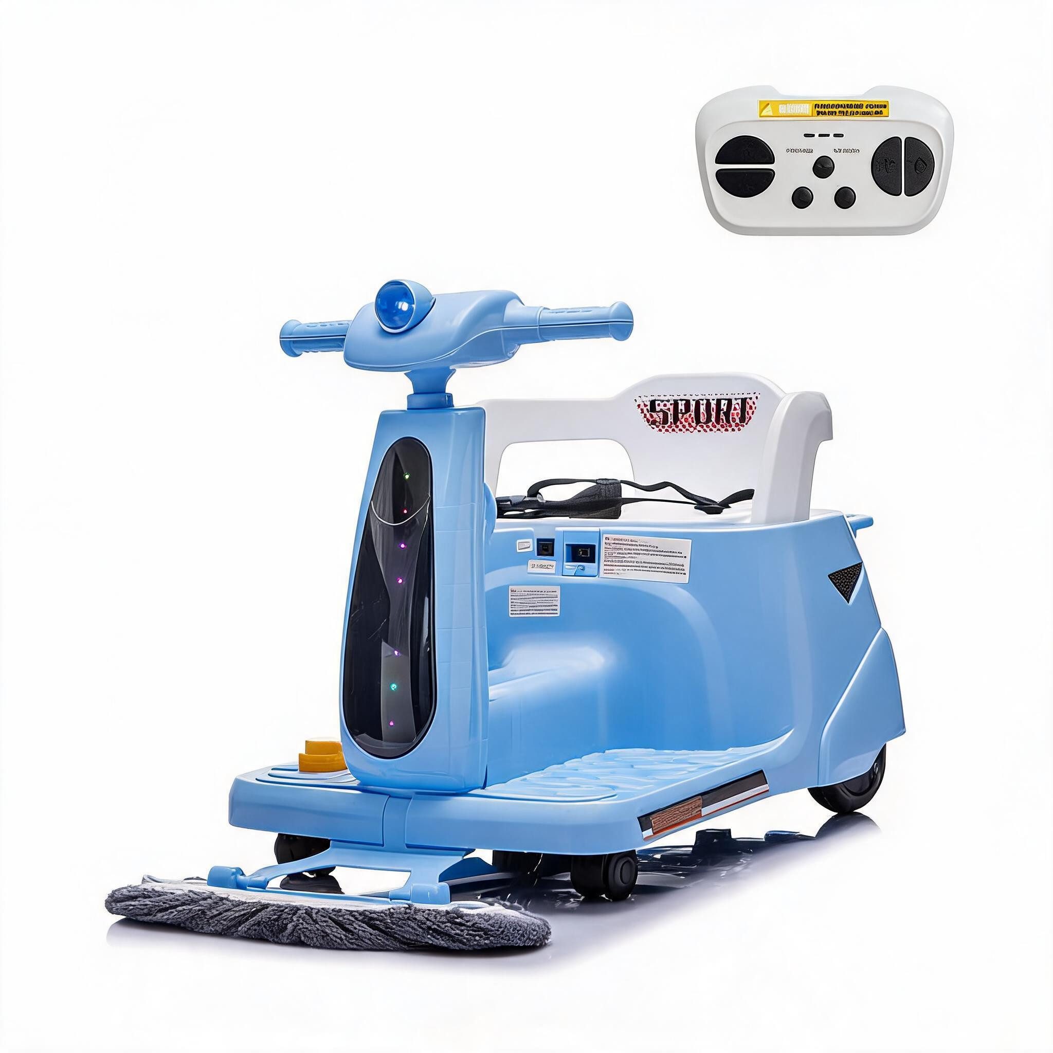 GarveeMore Elektro-Kinderauto 12V 2 in 1 mit Putzfunktion & Fernbedienung, USB, LED