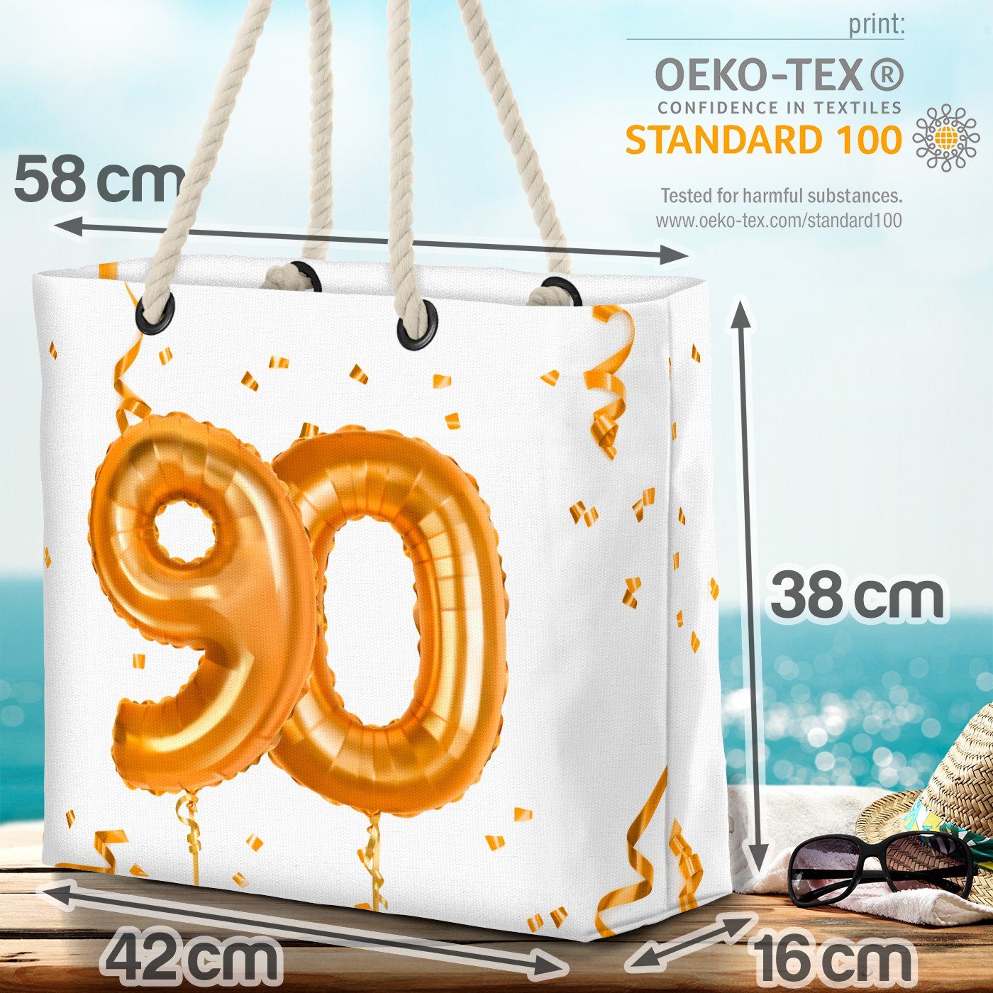 Jahreszahl Feiern 90 Party Ballons Hochzeit VOID Jubiläum Strandtasche (1-tlg), Geburtstag Kranz