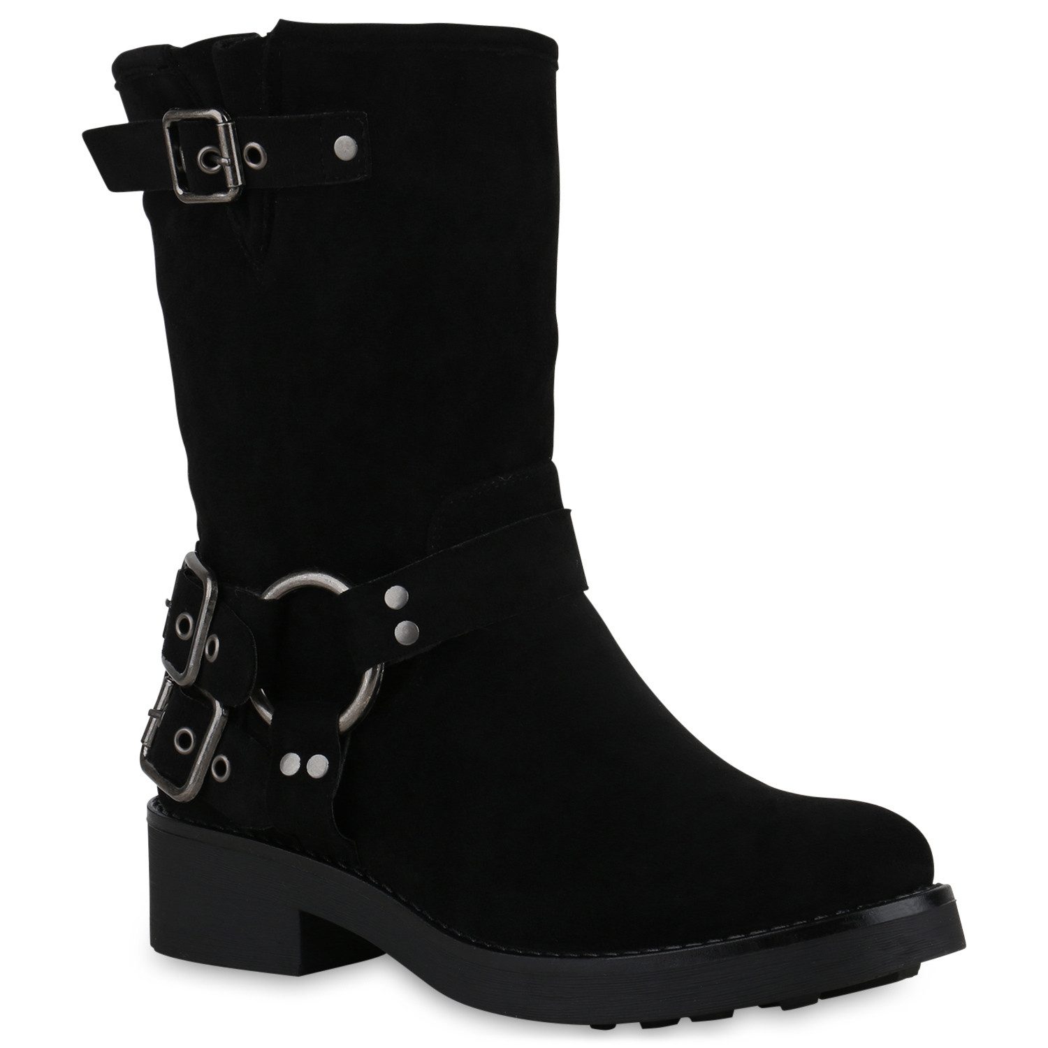 VAN HILL 840847 Stiefel Damen Leicht Gefütterte Bikerstiefel Schnallen Niet günstig online kaufen