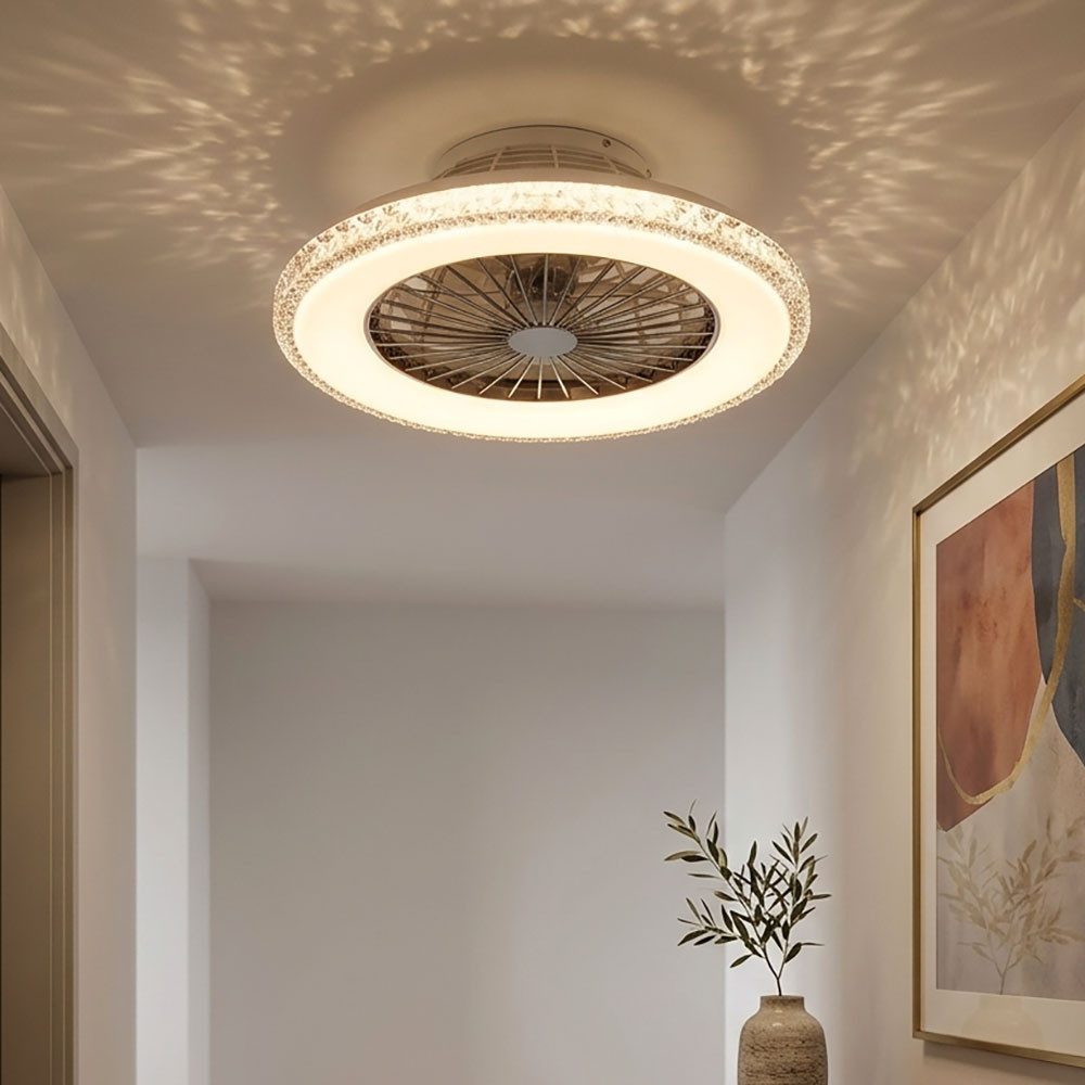 GLOBO LIGHTING Deckenleuchte, LED-Leuchtmittel fest verbaut, Kaltweiß, Warmweiß, Tageslichtweiß, Deckenventilator Deckenlampe dimmbar Fernbedienung Kristall LED D 50cm