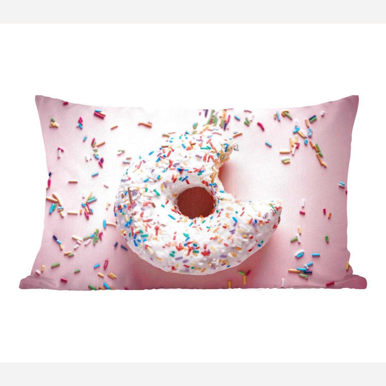 MuchoWow Dekokissen Nahaufnahme eines weißen Donuts mit farbigem Hagel, Wohzimmer Dekoration, Zierkissen, Dekokissen mit Füllung, Schlafzimmer