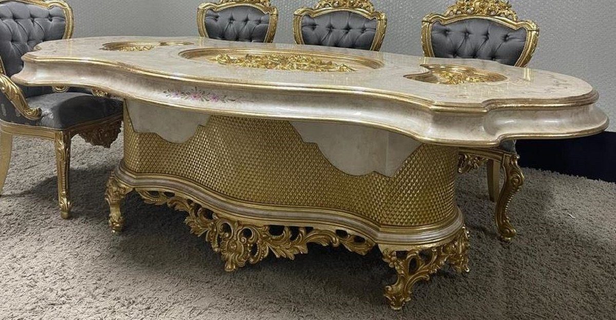 & Edel Esstisch - Esszimmer Luxus Esszimmertisch Mehrfarbig - Luxus Casa im Barock Prunkvoll Padrino / Barockstil Casa Barock Gold - Möbel im Esstisch Prunkvoller Esszimmer Barockstil - Möbel Massivholz Padrino