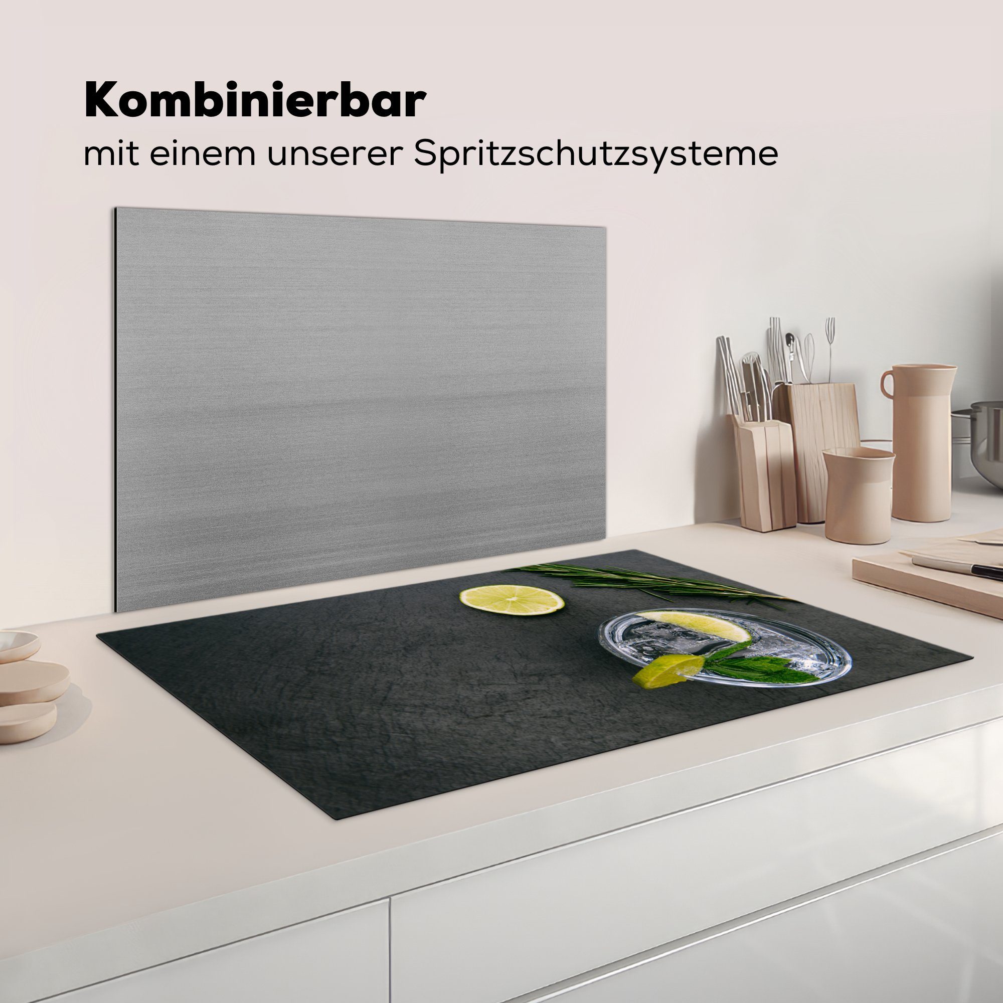 tlg), - Induktionsschutz Ceranfeldabdeckung, Gewürze, (1 83x51 Herdblende-/Abdeckplatte MuchoWow Arbeitsplatte Glas Vinyl, für - Cocktail küche cm, -