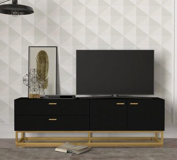 moebel17 TV-Regal TV Lowboard Theodora Schwarz Gold mit Metall Füße, modernes TV Lowboard in Schwarz mit Goldenen Metallfüßen