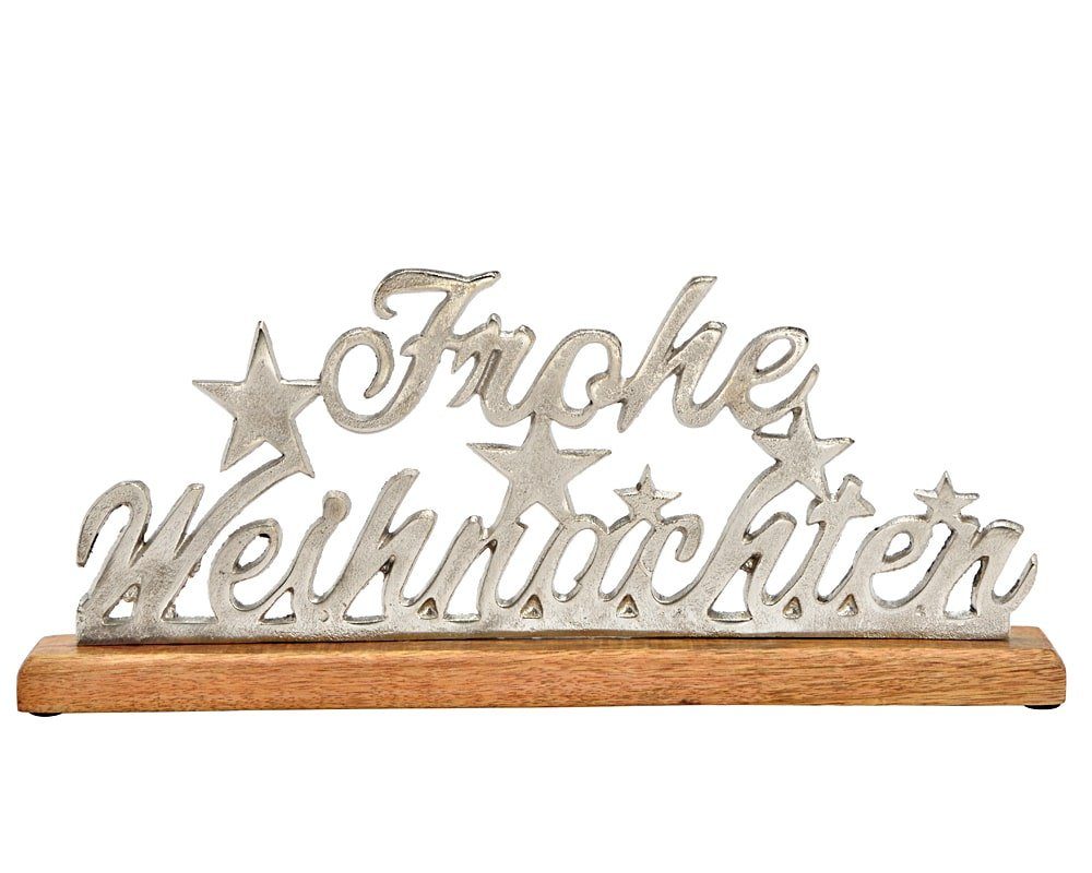 matches21 HOME & HOBBY Dekofigur Aufsteller Schrift FROHE WEIHNACHTEN Metall Holz silber 43 cm (1 St) | Dekofiguren