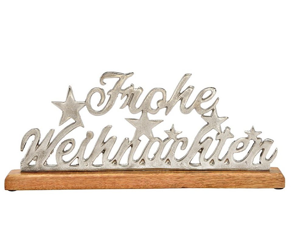 matches21 HOME & HOBBY Dekofigur Aufsteller Schrift FROHE WEIHNACHTEN  Metall Holz silber 43 cm (1 St)