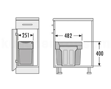 Hailo Einbaumülleimer Abfallsammler Tandem 24/7 dunkelgrau, für Schrankbreite ab 300 mm mit Drehtür