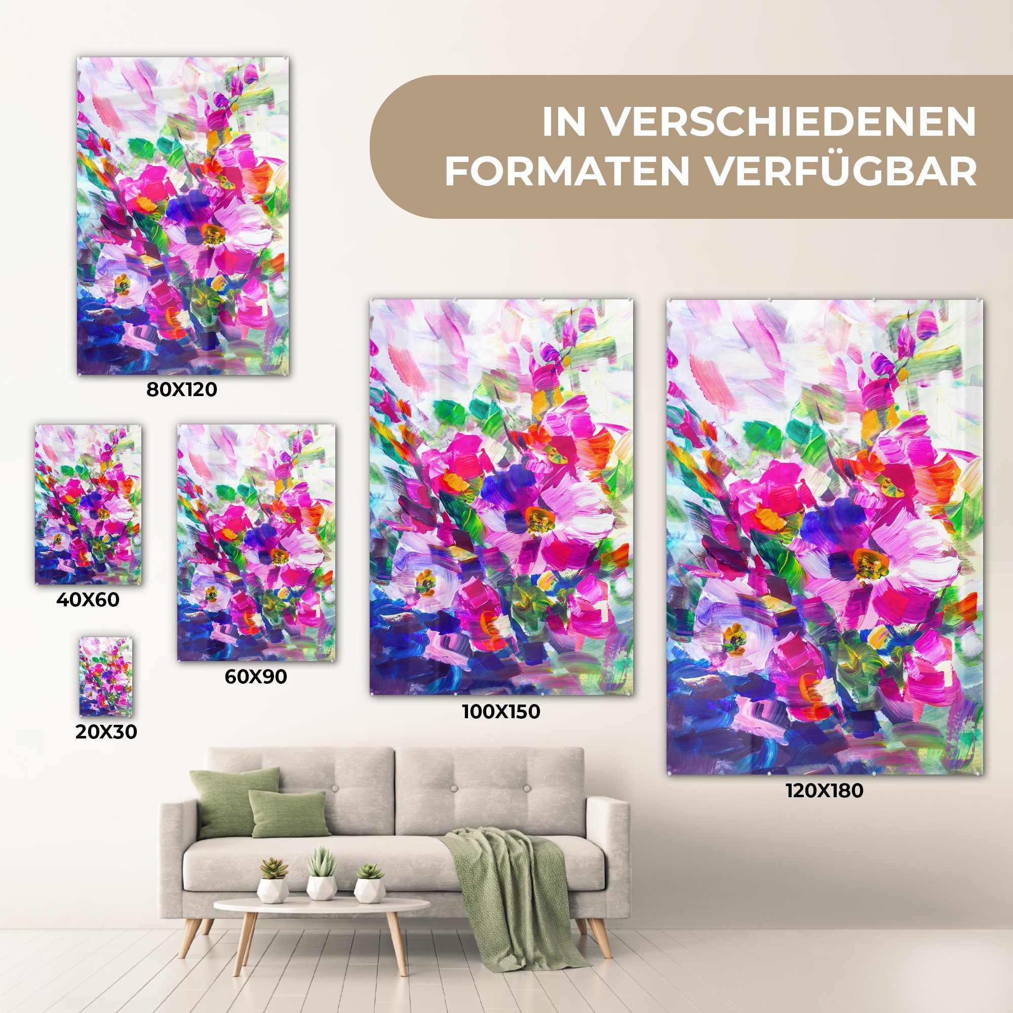 Acrylglasbild Bilder Farben, St), Wandbild - Wanddekoration - Glas MuchoWow - auf (1 Impressionismus - Glas Glasbilder - auf Foto Ölmalerei