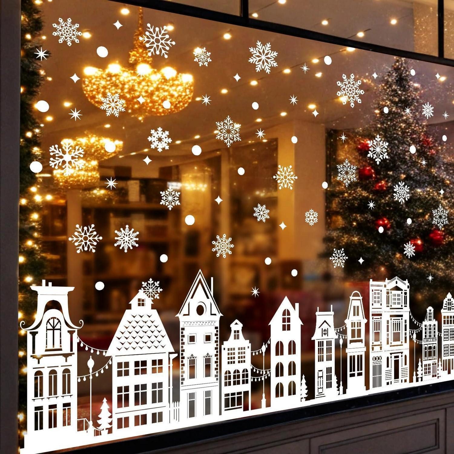 LuxusKollektion Fensterbild Fensterbilder Weihnachten Häuser Schneeflocken 137tlg