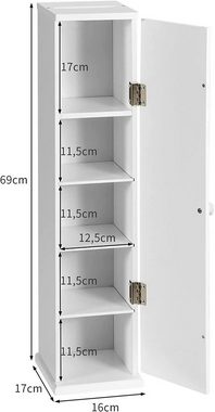 KOMFOTTEU Hochschrank Toilettenschrank mit 5 Fächern, Abnehmbaren 3 Ablagen