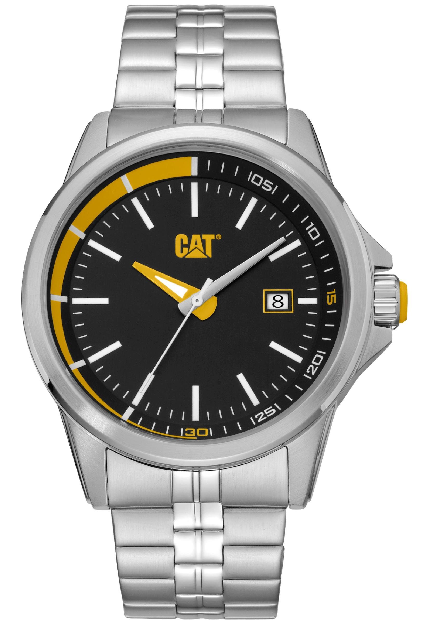 CAT CATERPILLA Chronograph CAT Armbanduhr - Slider schwarz/gelb, Edelstahl,  43mm, (1-tlg), CAT Bulldozer-Gravur auf Rückseite und Armband