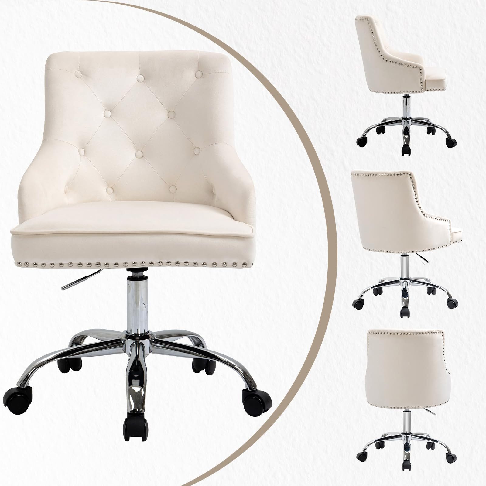 Fiximaster Bürostuhl höhenverstellbarer Drehstuhl mit Rollen, Schreibtischstuhl aus Samt (1 St), Schminkstuhl mit getufteter Lehne und dekorativen Nagelbesätzen – Bild 4 von 5