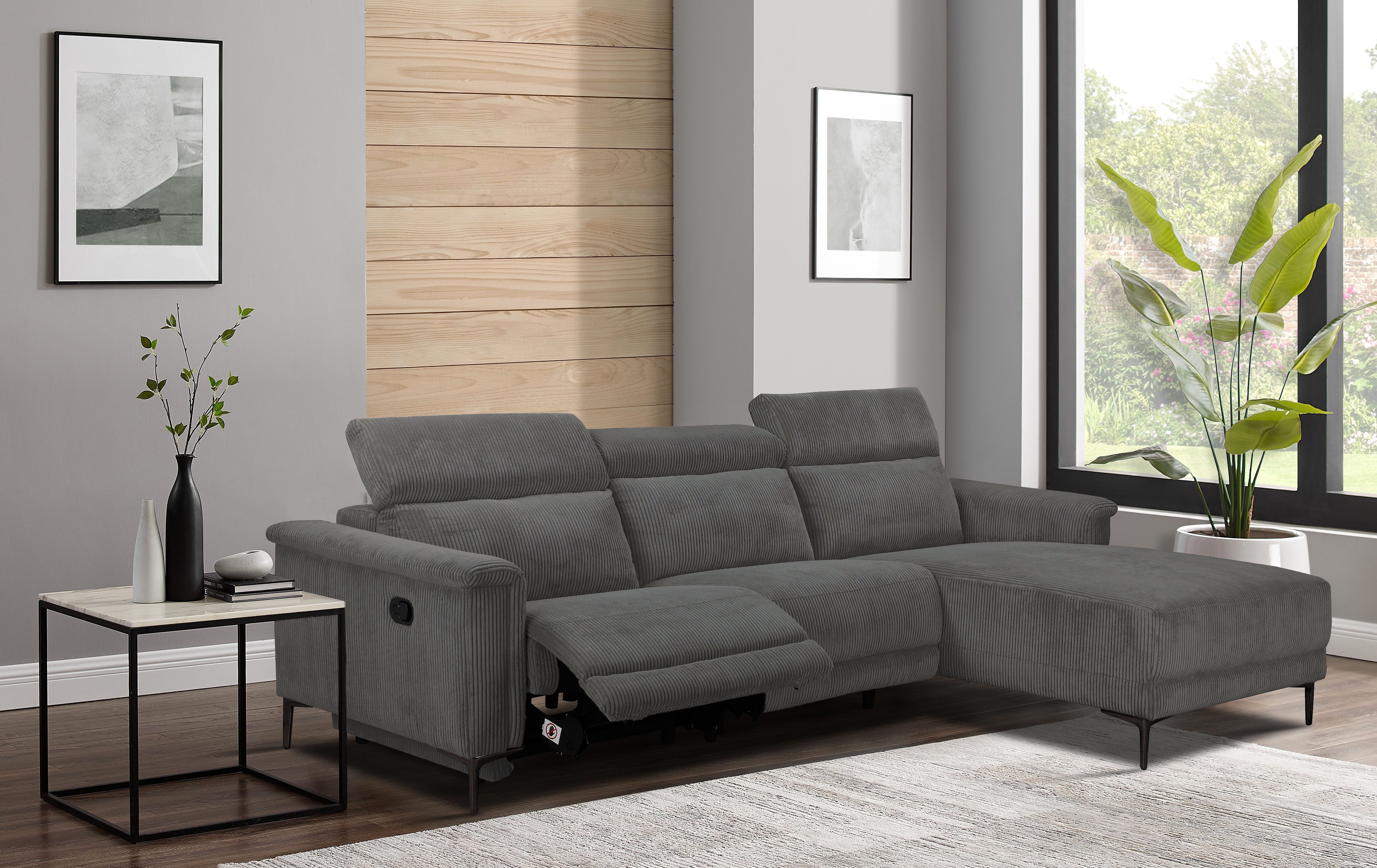 OTTO home Ecksofa LUND Cord, L-Form, 261 cm, man. o. elektr. Relaxfunktion (mit USB-A), USB-C bei elektrischer Variante und Kopfteilverstellung