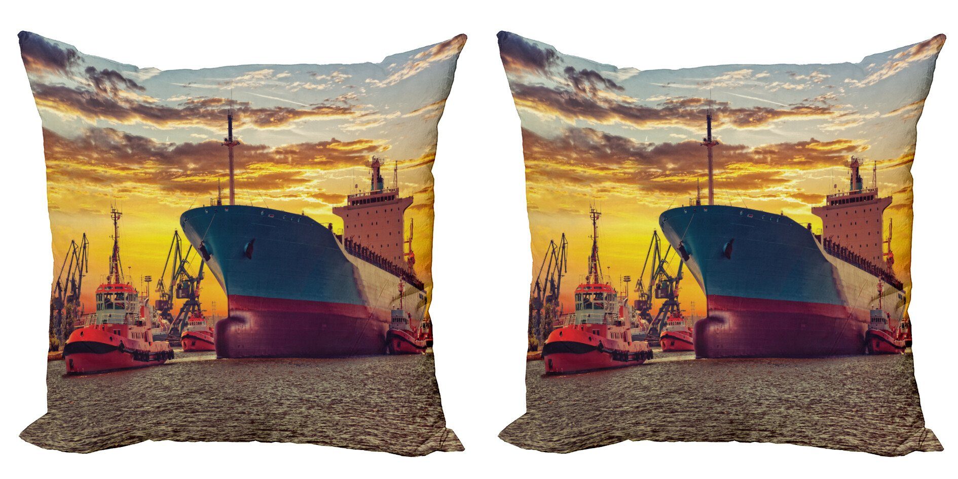 Kissenbezüge Modern Accent Doppelseitiger Digitaldruck, Abakuhaus (2 Stück), Nautisch Big Ship at Sunset