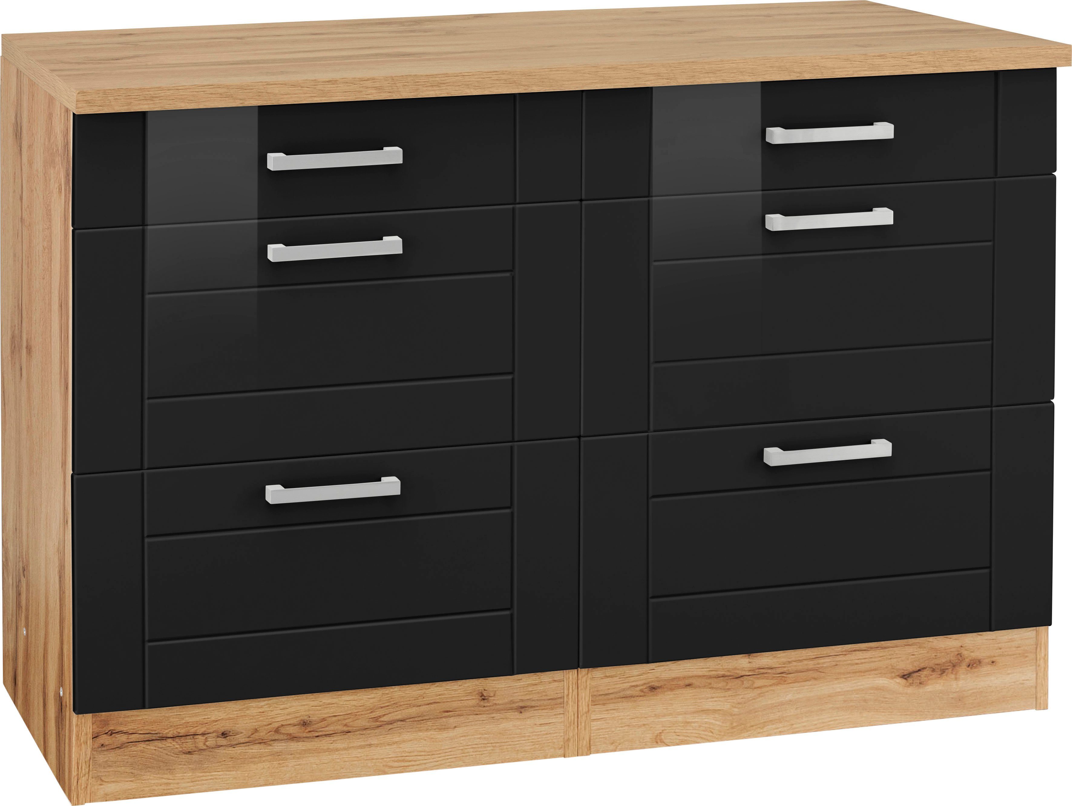 KOCHSTATION Unterschrank KS-Tinnum 120 cm breit, Metallgriffe, MDF Fronten, mit 2 Schubkästen