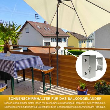KDR Produktgestaltung Schirmhalter Sonnenschirmhalter Balkongeländer Halterung Sonnenschirm aus Edelstahl, für Stöcke bis Ø 38 mm
