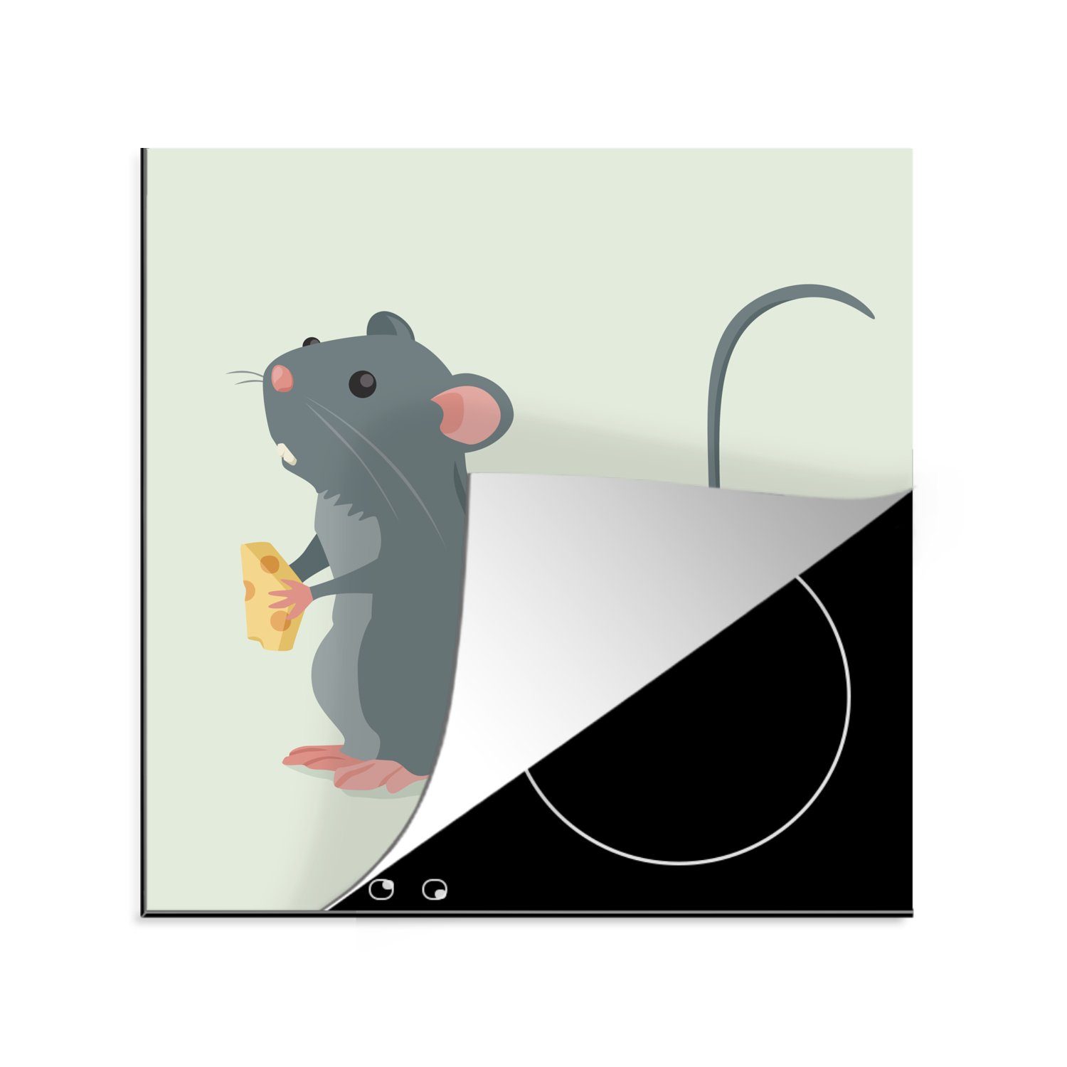 Arbeitsplatte Ratte küche cm, Vinyl, tlg), Illustration einer Herdblende-/Abdeckplatte für Käse, mit (1 MuchoWow 78x78 Ceranfeldabdeckung,
