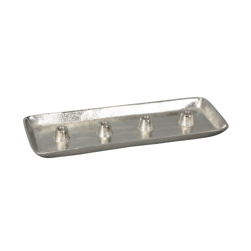 Posiwio Kerzenhalter Kerzentablett SILBER aus Aluminium Metall Kerzenschale für 4 Kerzen L5