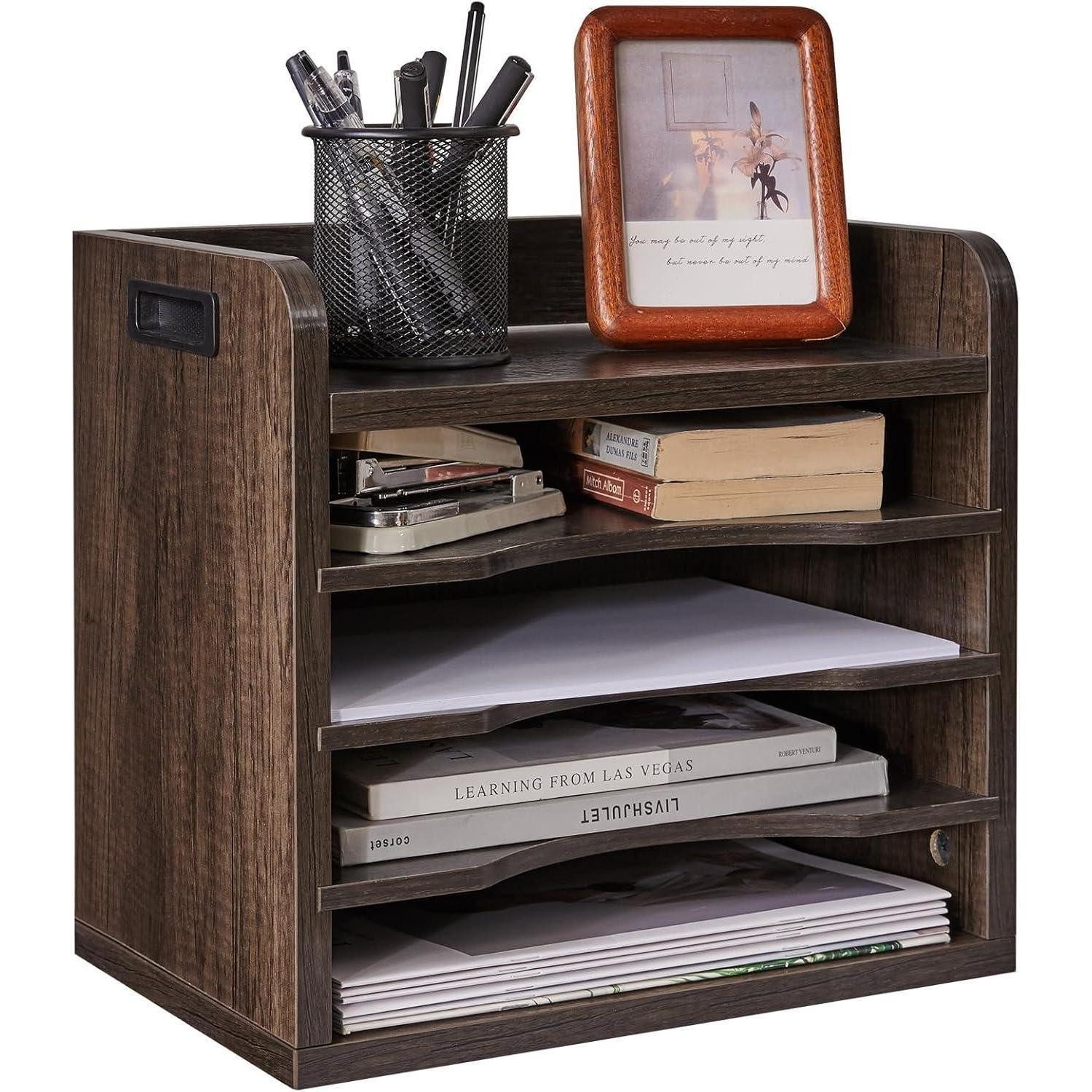 LuxusKollektion Aktenregal Schreibtisch Organizer Holz A4 Dokumentenablage Aktenmagazin Grau