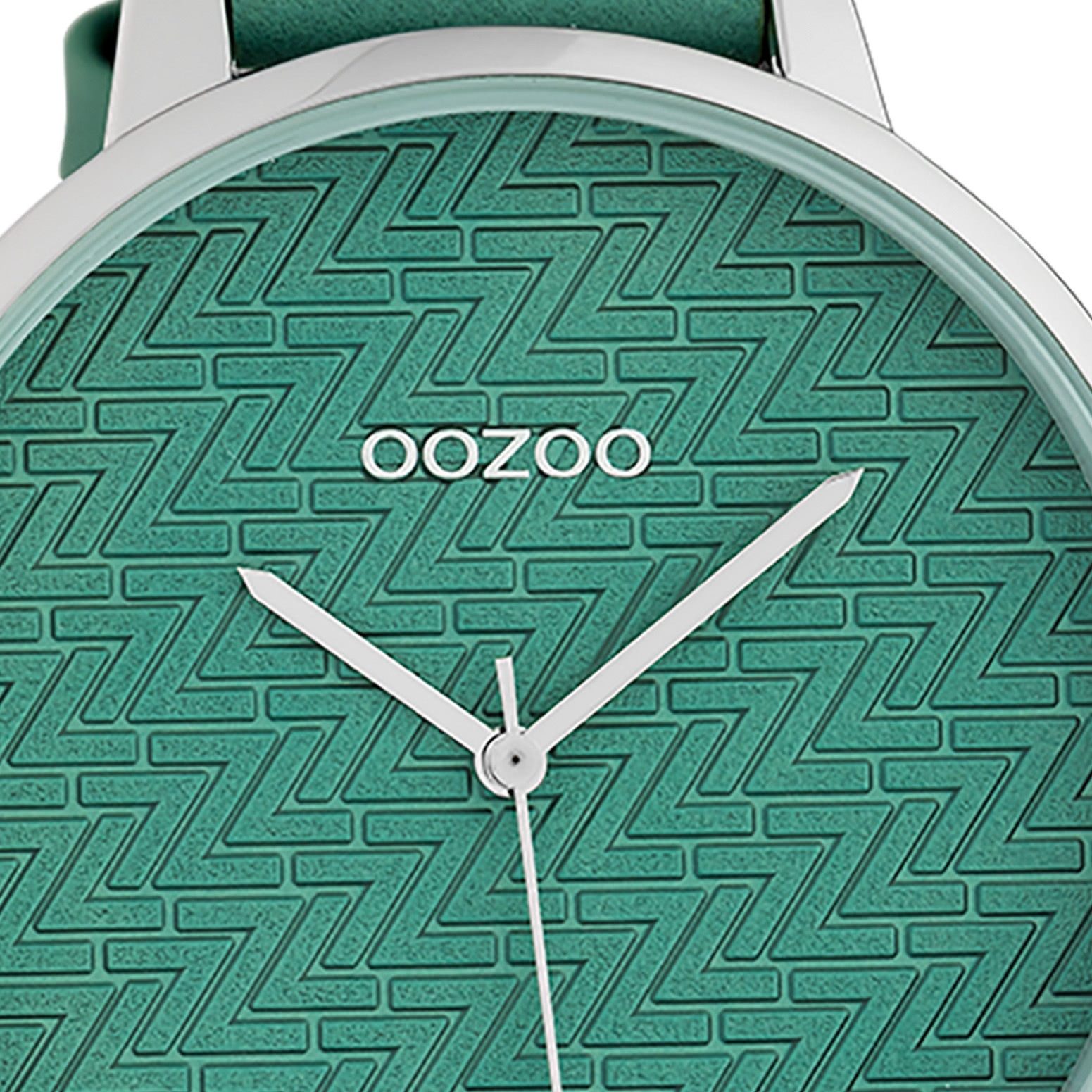OOZOO Quarzuhr Oozoo Damen Armbanduhr Timepieces Analog, (Analoguhr), Damenuhr rund, extra groß (ca. 48mm), Lederarmband grün, Fashion