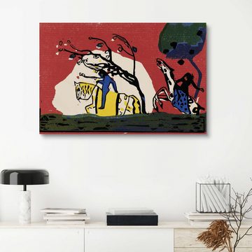 Posterlounge Holzbild Wassily Kandinsky, Zwei Reiter vor Rot, Malerei