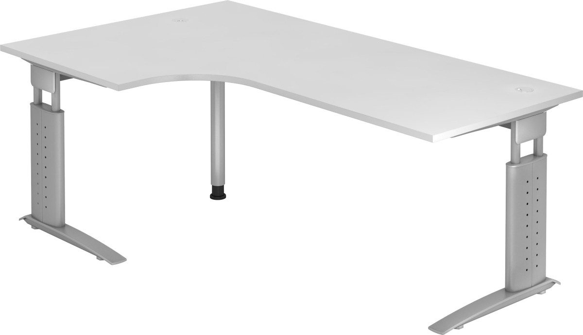 HAMMERBACHER Schreibtisch Winkeltisch C-Fuß 200x120cm 90 Grad Weiß/Silber