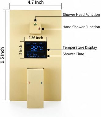 ESOP Duschsystem Unterputz Duschset mit Digitaler Bildschirm GebürstetesGoldRegendusche, Wand Montiert Brausegarnitur mit 30 cm * 30 cm Duschkopf, Handbrause