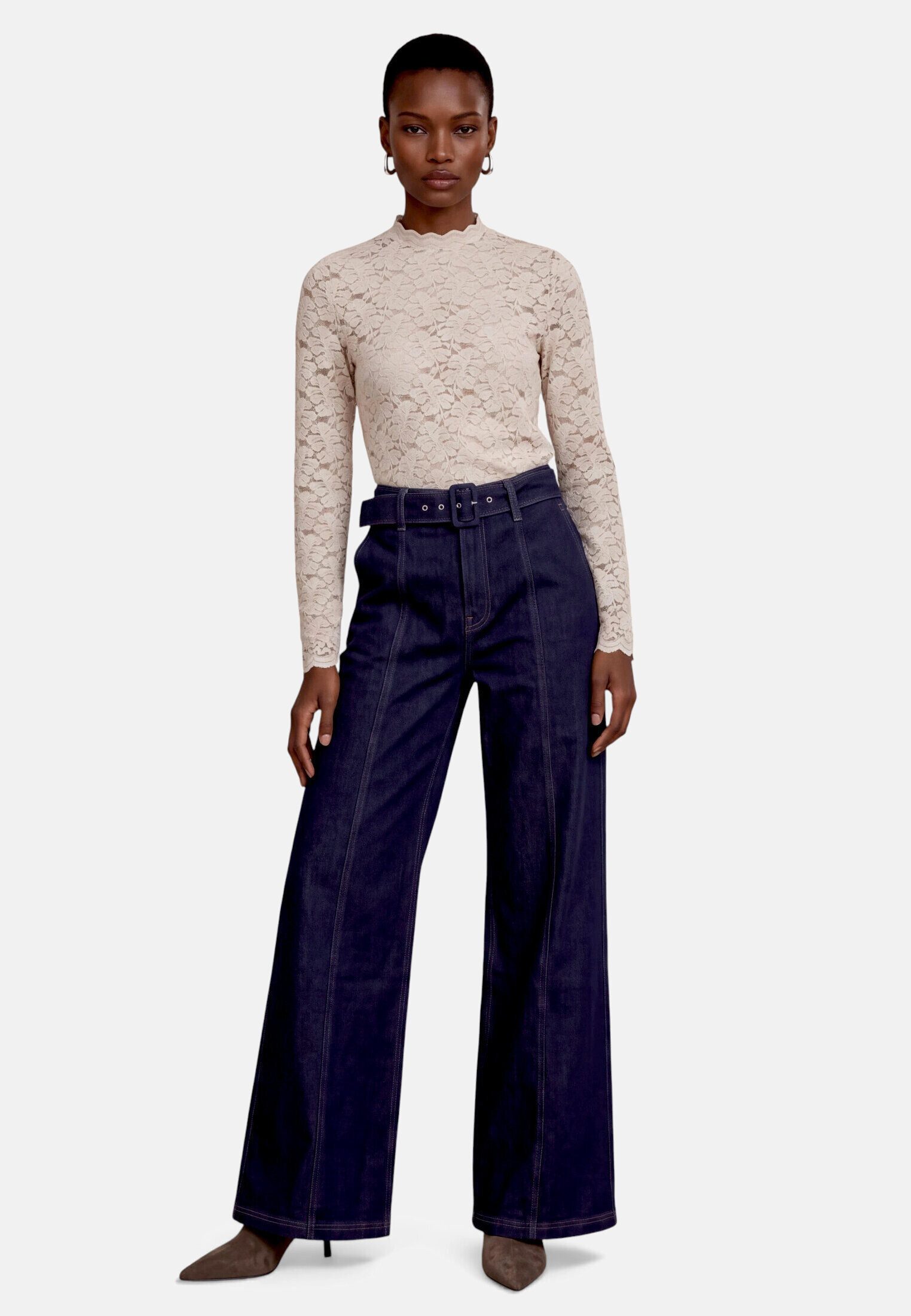 Zero High-waist-Jeans Damen Waisted-Jeans mit Gürtel