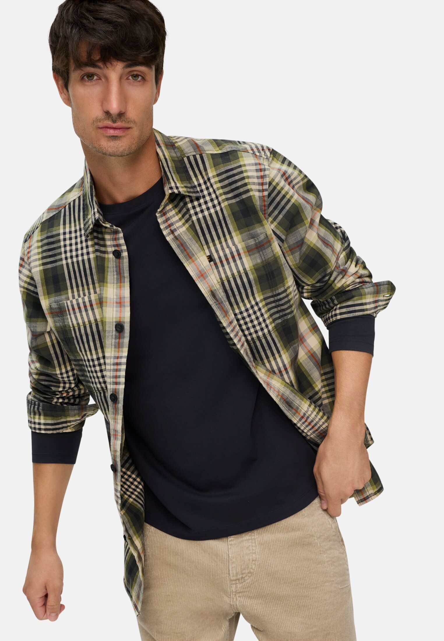 camel active Langarmhemd mit Kentkragen und Brusttaschen Langarm Button-Down