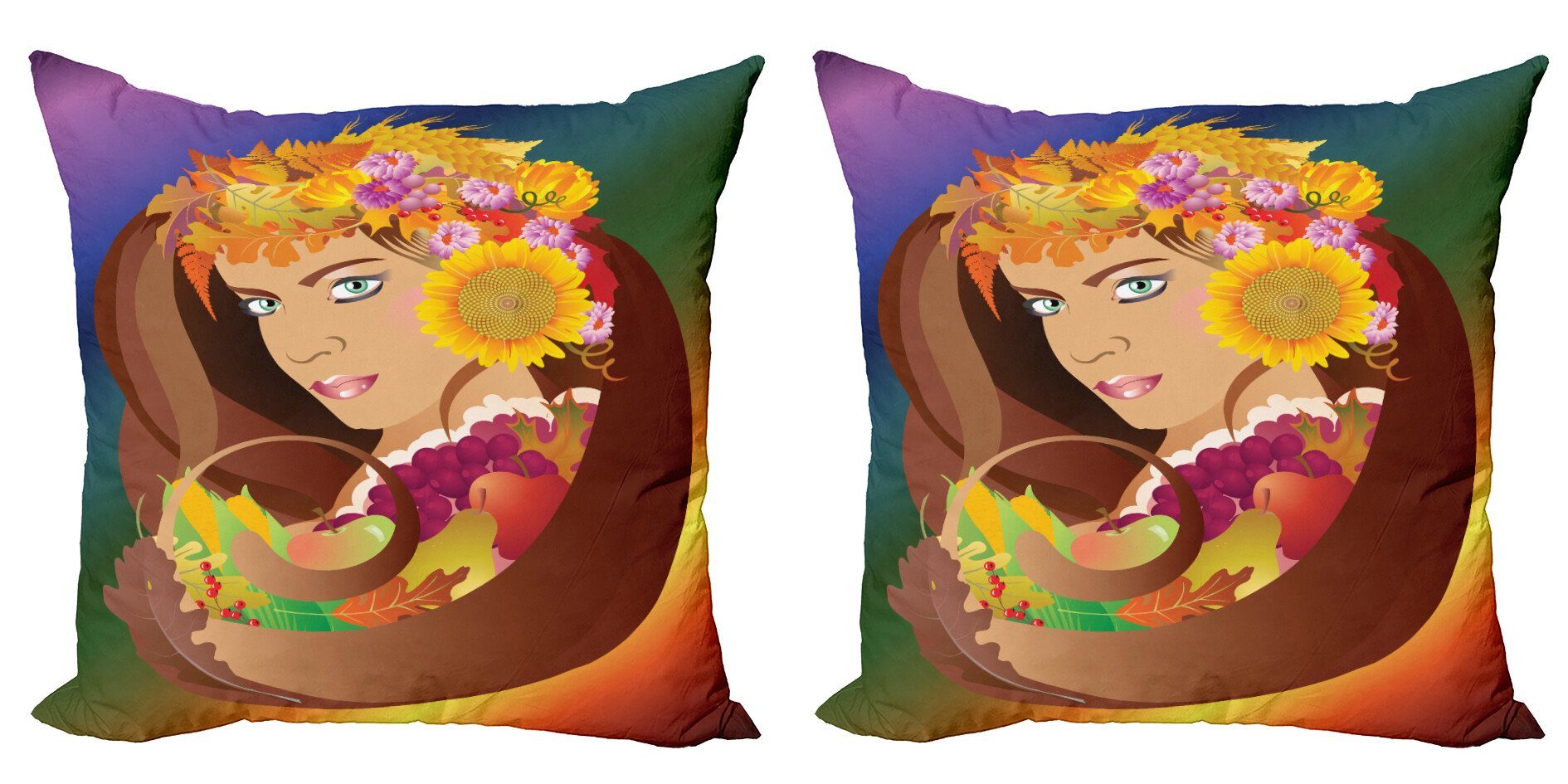Blumenblatt Haar Mädchen Kissenbezüge Obst Accent (2 Abakuhaus Modern Digitaldruck, Doppelseitiger und Stück),