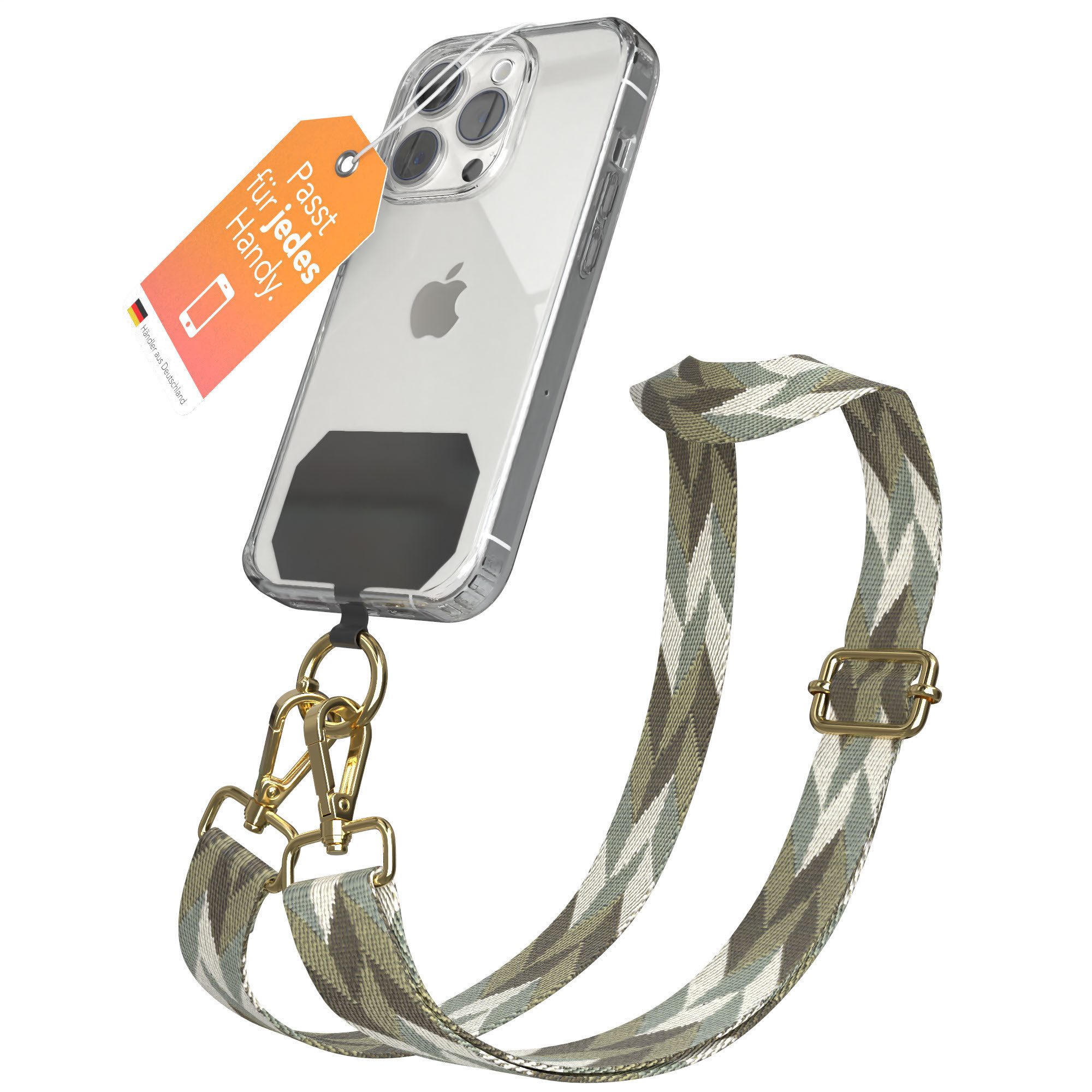 EAZY CASE Handykette Universal für alle Smartphones Boho/Wave/Leo Style, Handyband Camouflage Universal passend für alle Smartphones Dunkelgrün