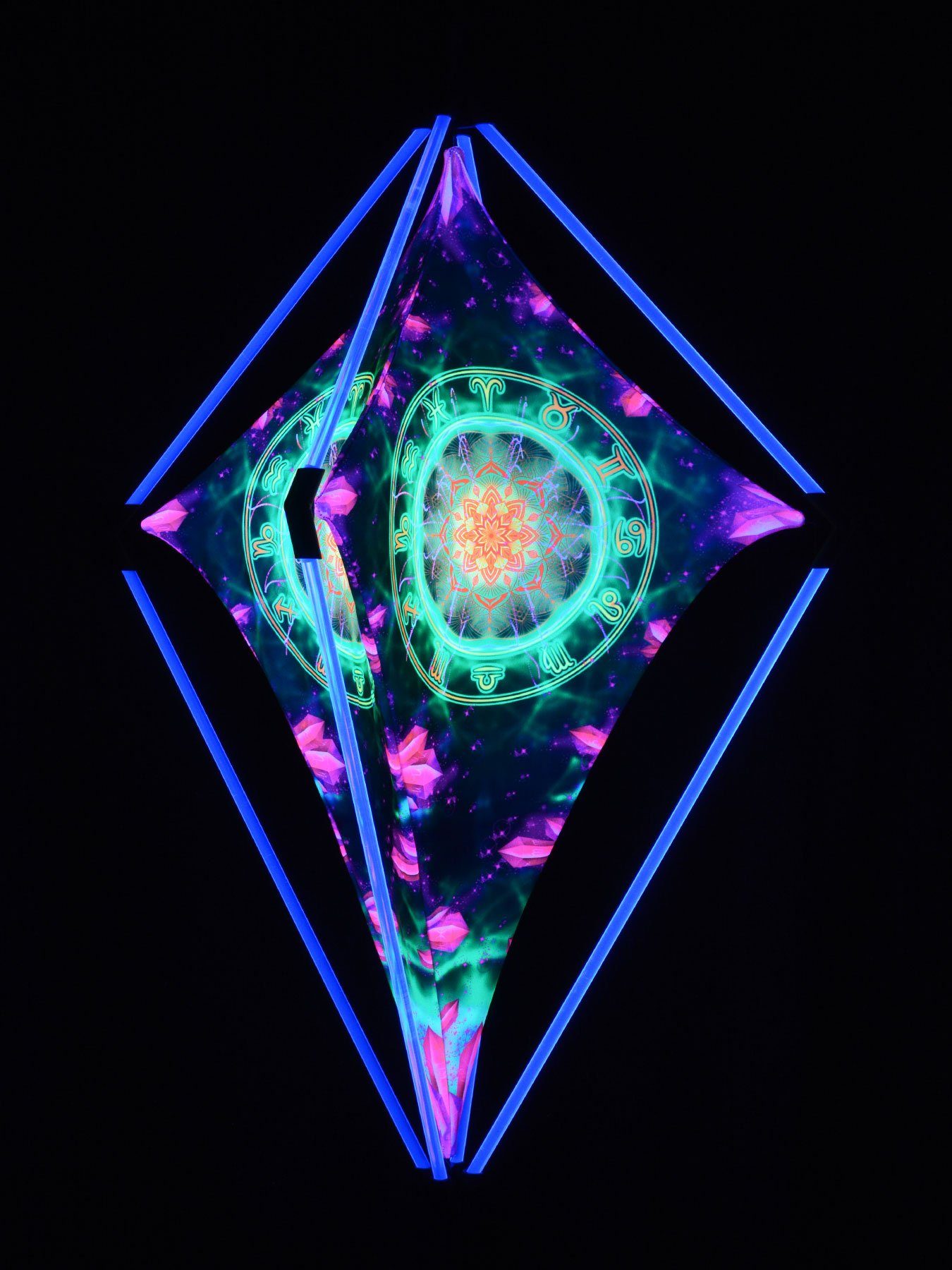 PSYWORK Wanddekoobjekt Schwarzlicht "Zodiac Green" 90x63cm, snap-2gether Schwarzlicht Blau Dekoobjekt Signs unter UV-aktiv, leuchtet