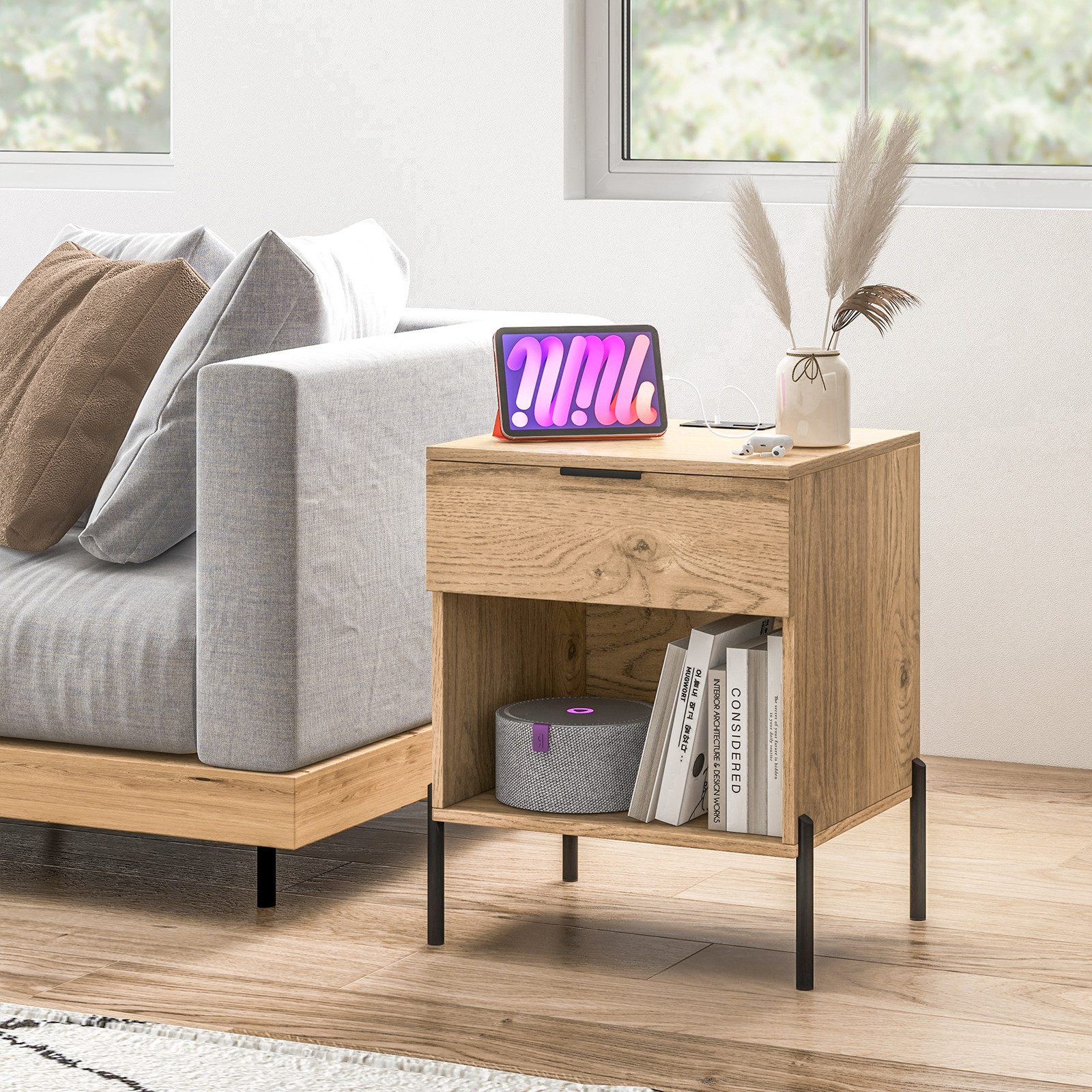 KOMFOTTEU Nachttisch, Nachtschrank mit 2 Steckdosen, günstig online kaufen
