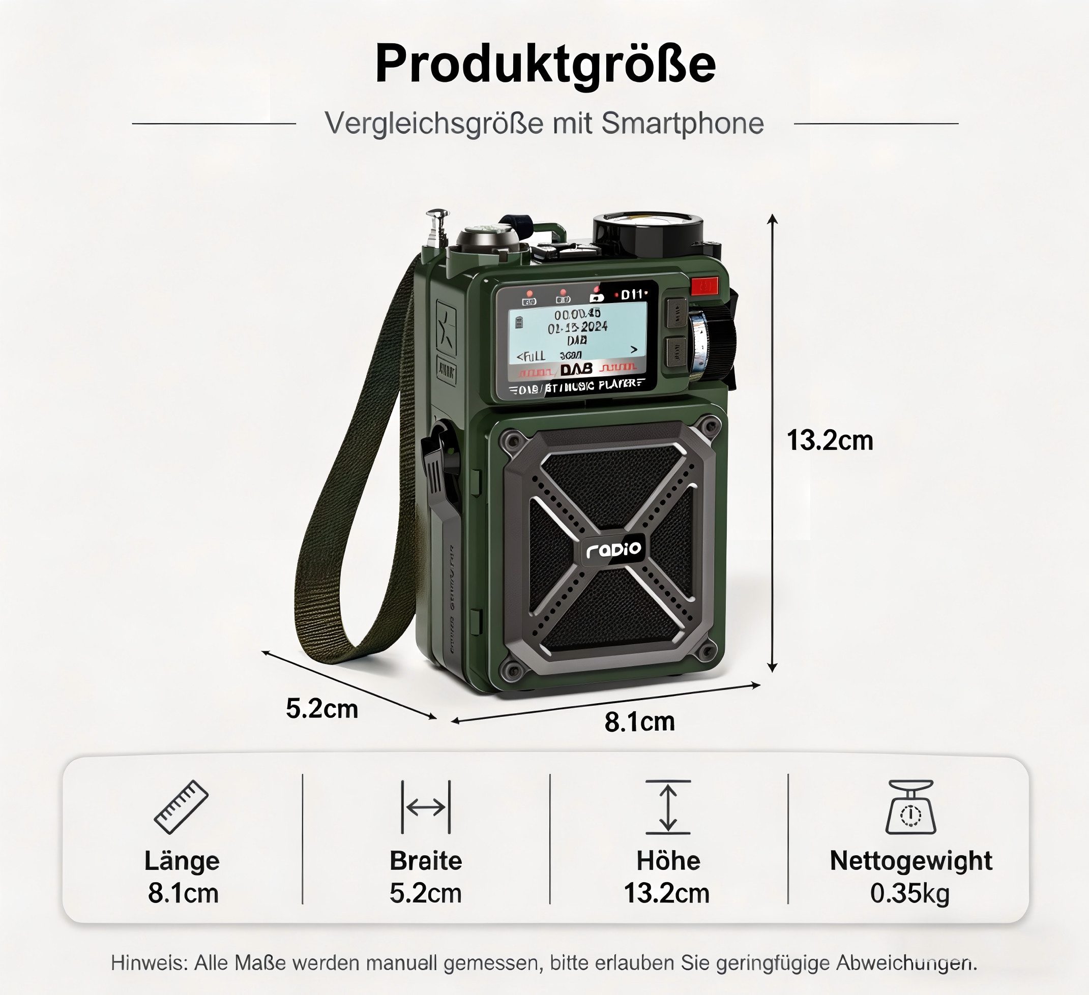 Greadio Tragbares DAB/DAB+ & FM Digitalradio, D11 Radio (FM-Empfang, Ein-Tasten-Scan, Sleep-Modus, 80 Senderspeicher, DAB/DAB+, 8 Weißrausch- und Naturgeräusche, 4000mAh Akku, Bluetooth 5.3, Weißrausch, SOS & Grün)