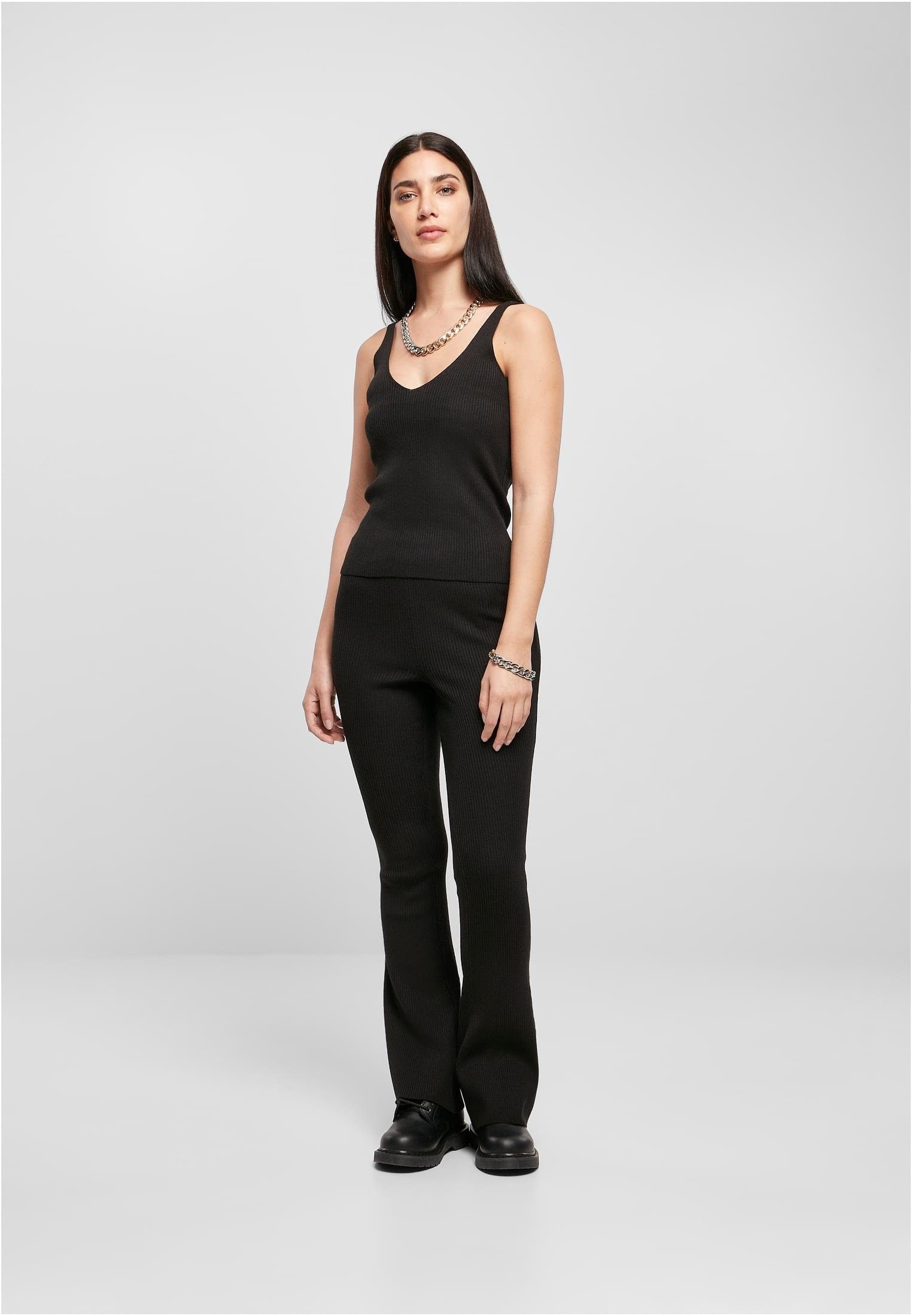 Damen Rib Top black T-Shirt CLASSICS Ladies Knit (1-tlg) URBAN