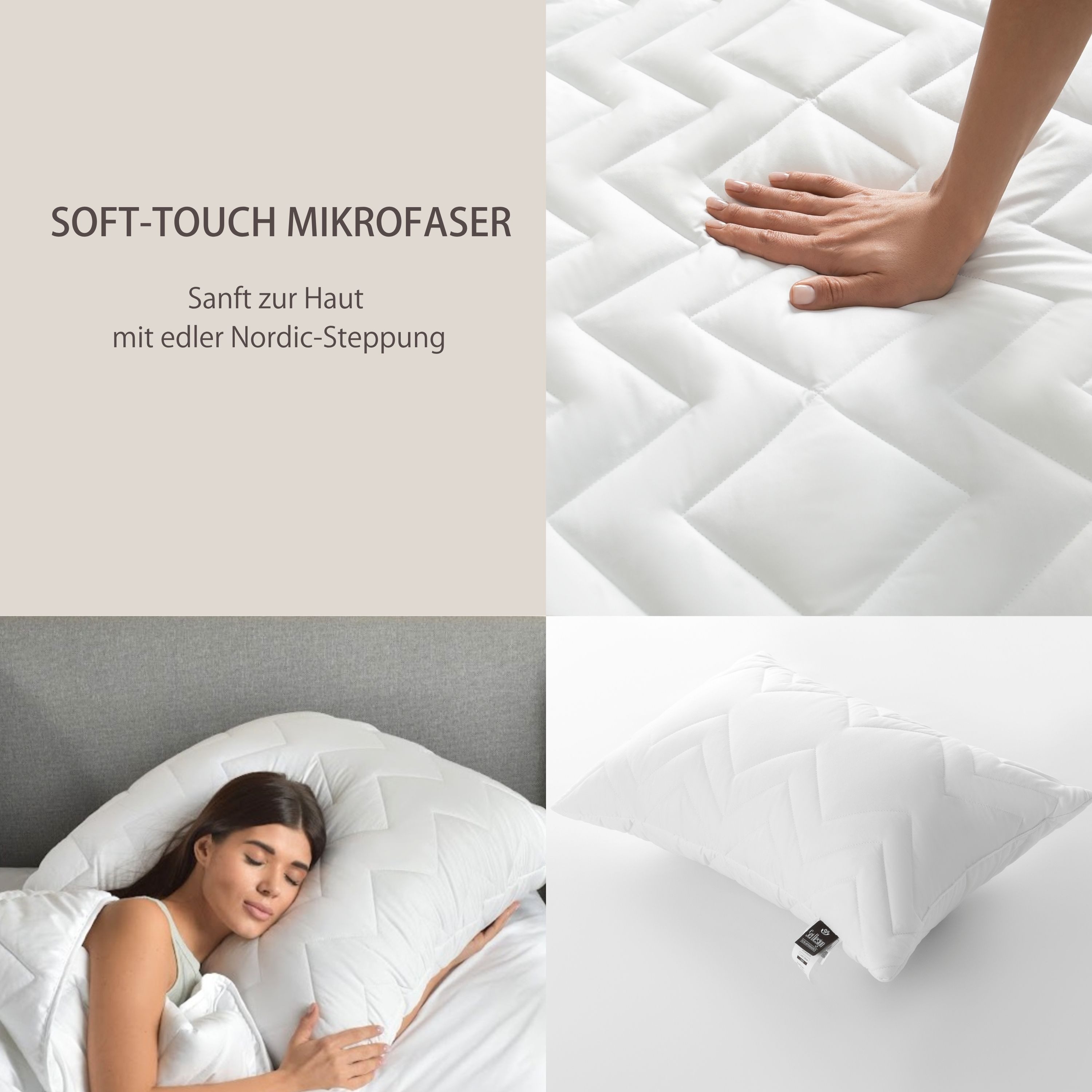 SEI Design Microfaserkissen Kopfkissen Kissen Zierkissen Sofakissen Nackenstützkissen 50x70, Füllung: 100% Mikrofaser, Seitenschläfer, Rückenschläfer, Bauchschläfer, 2-er SET, 2 Stück, Schlafkissen gesteppt mit Reißverschluss Kochfest 95°