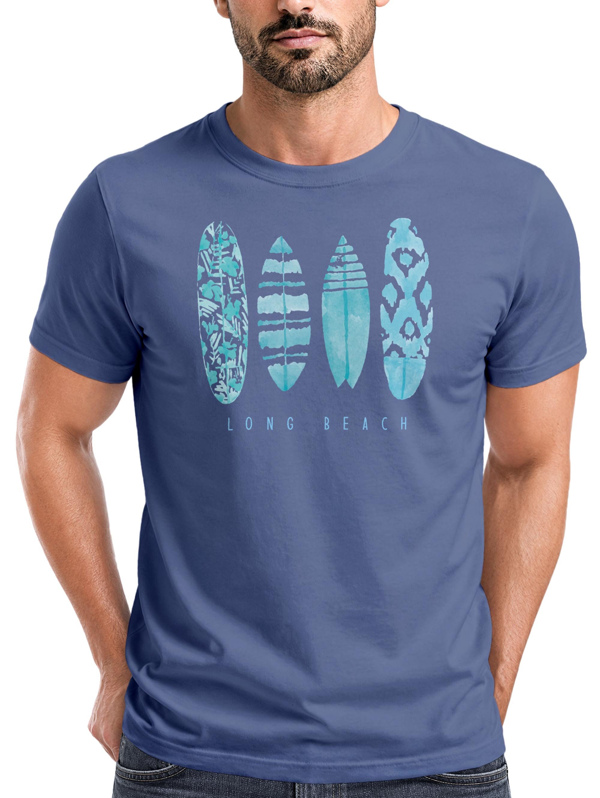 Neverless Print-Shirt Herren T-Shirt Surfing Fashion Aufdruck Long Beach Surfboard Sommer mit Print