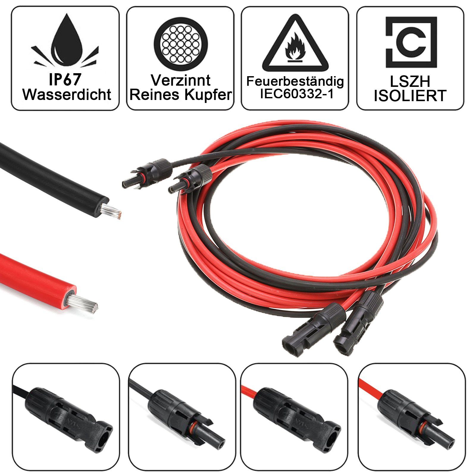 4mm² PFCTART Solarkabelverlängerung,PV MC4 Solarmodul Verlängerungskabel, Photovoltaik (2-St)