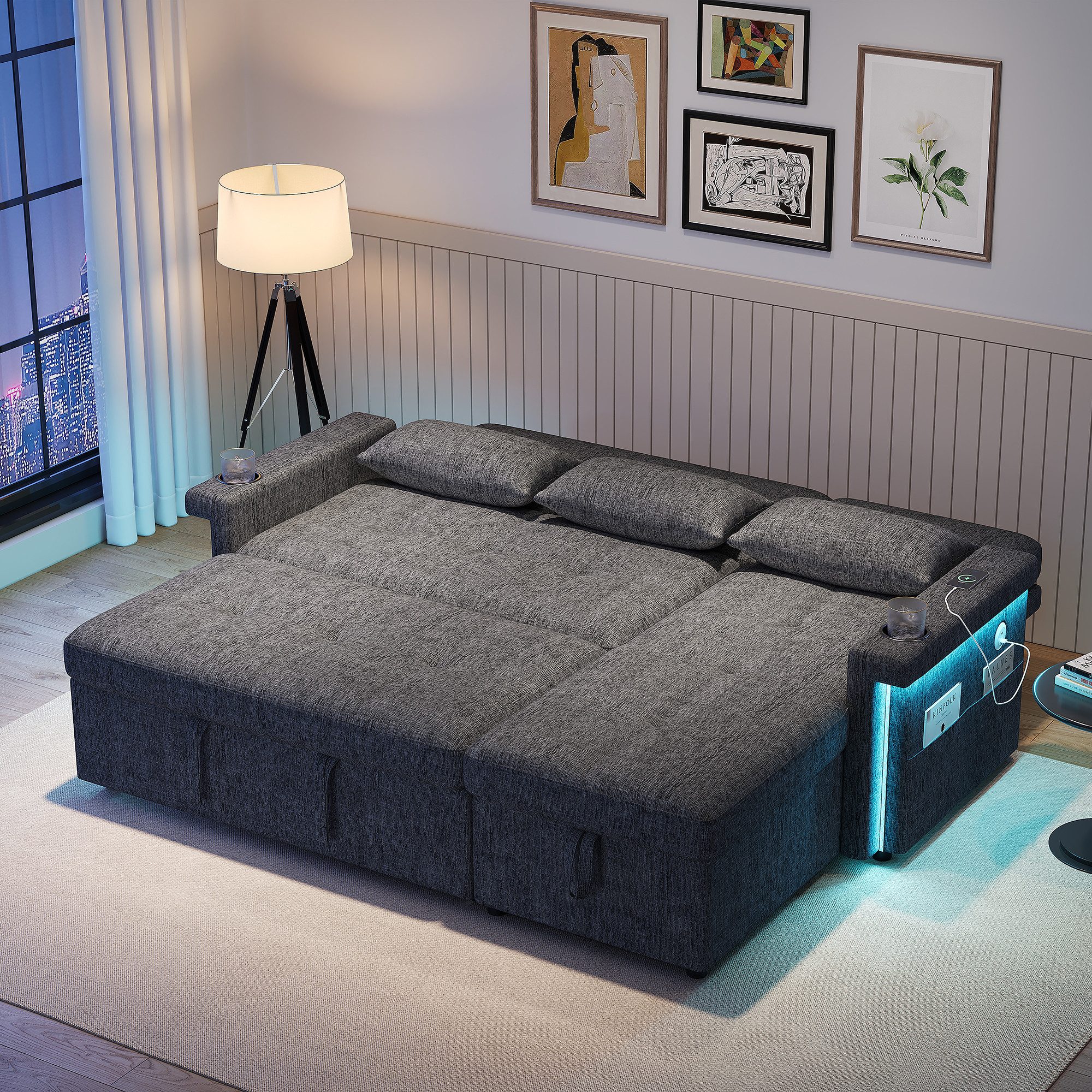 STILVORA Schlafsofa mit Schlaffunktion L-förmiges Ecksofa Multifunktionssofas mit USB&LED, Set 1 Teile, Wohnzimmersofa mit Stauraum, umwandelbar in ein Schlafsofa