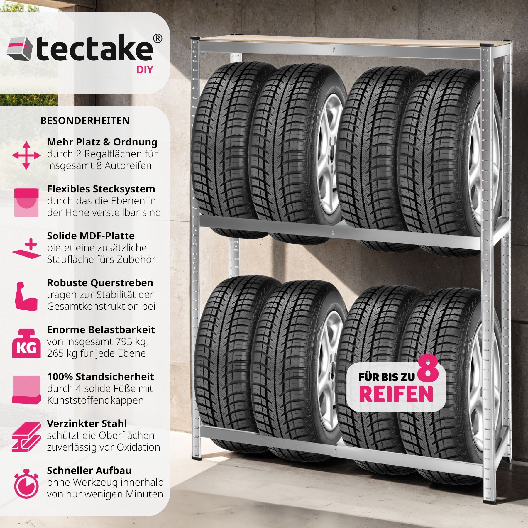 tectake Schwerlastregal Reifenregal, Komplett-Set., Stabil günstig online kaufen