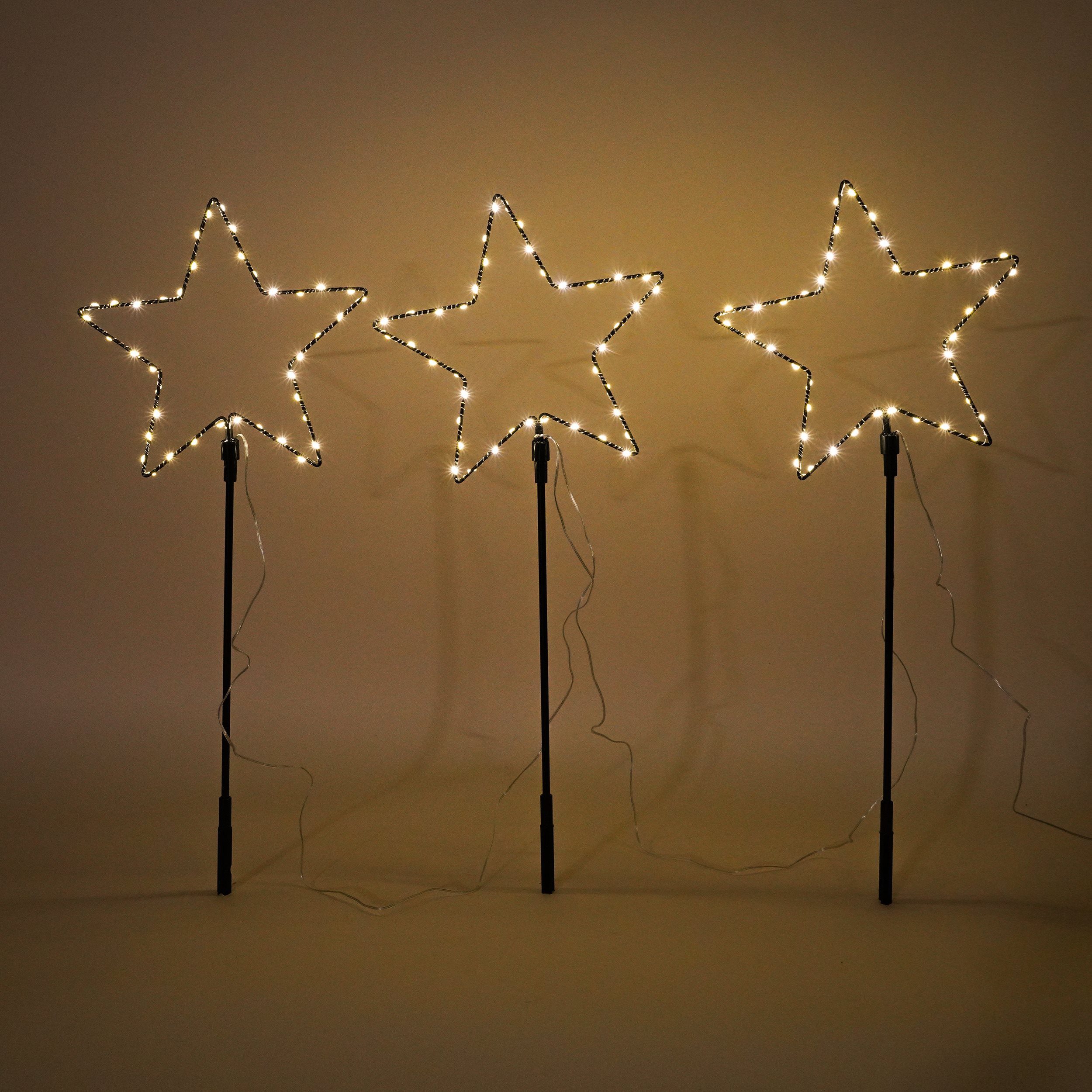 esotec LED Solarleuchte 3 Weihnachtssterne Sternenzauber, 3x40 LEDs, Weihnachtsdeko, 102571, LED fest integriert, 2800K warmweiß, Dauer- oder Blinklicht, winterfest, Solarbetrieb ohne Stromanschluss